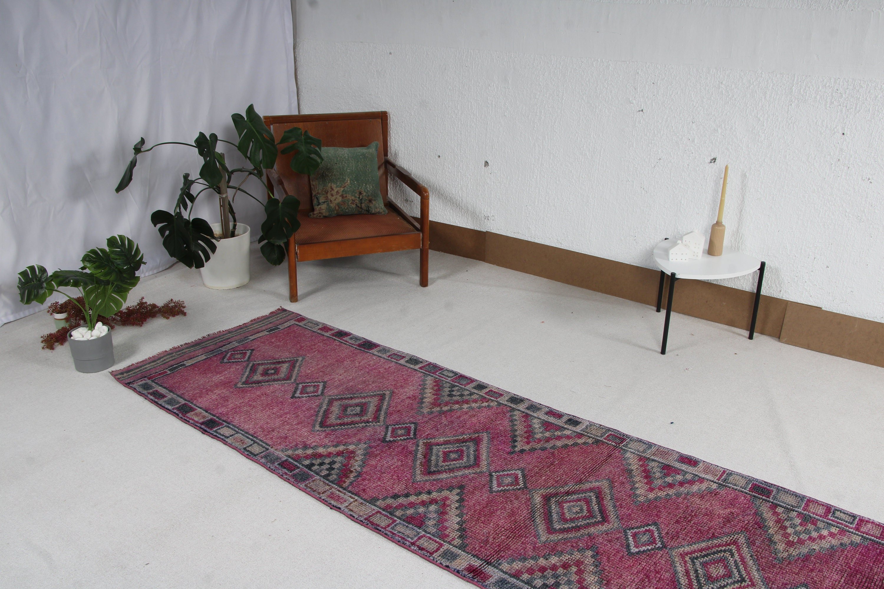 Vintage Halı, Mor Geometrik Halılar, Boho Halı, Yatak Odası Halıları, Uzun Yolluk Halıları, Merdiven Halıları, 3x11.3 ft Yolluk Halısı, Türk Halısı