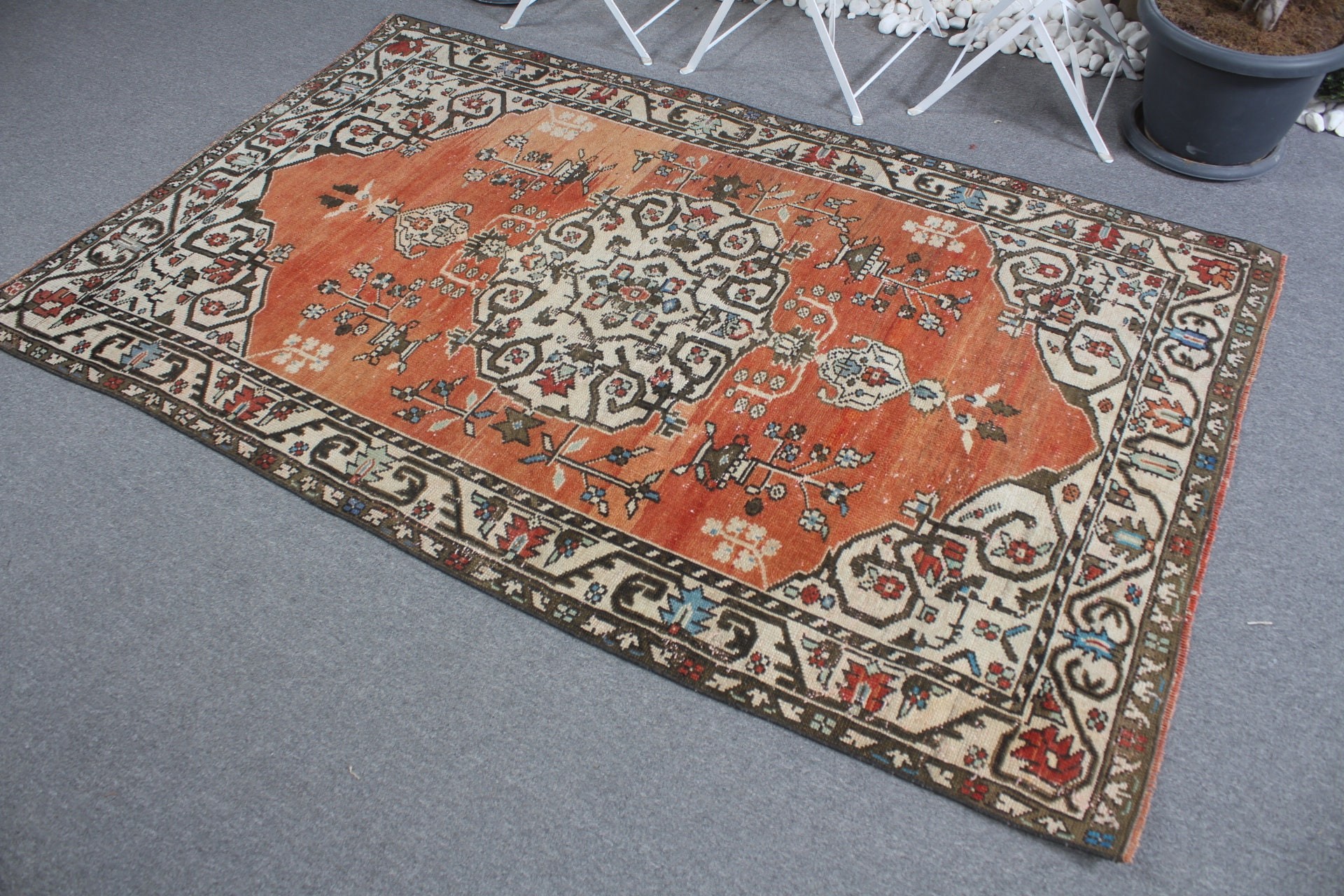 Antique Rugs, Red Antique Rug, Floor Rug, 4.3x6.9 ft Area Rugs, Vintage Rugs, Aztec Rug, Kitchen Rug, Rugs for Bedroom, Turkish Rug