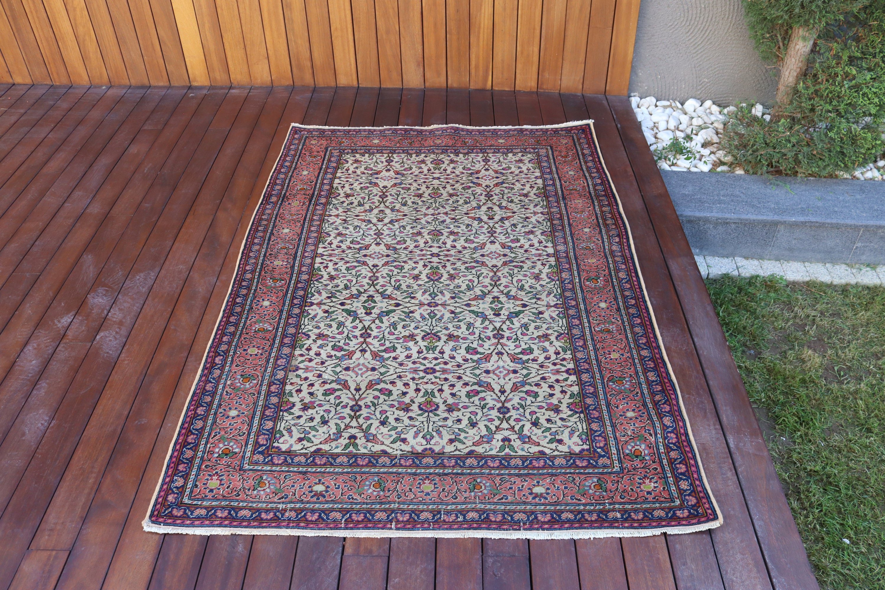 Boho Halıları, 3,9x5,6 ft Aksan Halısı, Vintage Vurgulu Halılar, Giriş Halıları, Bej Düz Dokuma Halı, Yatak Odası Halısı, Vintage Halı, Türk Halısı