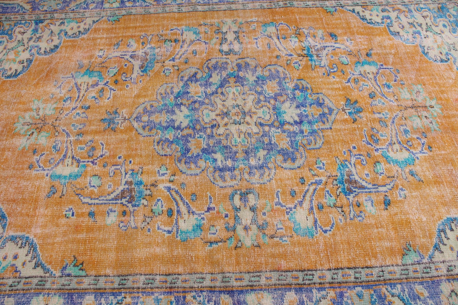 Ev Dekorasyonu Halıları, Salon Halıları, Yatak Odası Halısı, Turuncu Oushak Halısı, Mutfak Halısı, Vintage Halı, 5.6x9.4 ft Büyük Halı, Sevimli Halı, Türk Halısı, Sanat Halısı