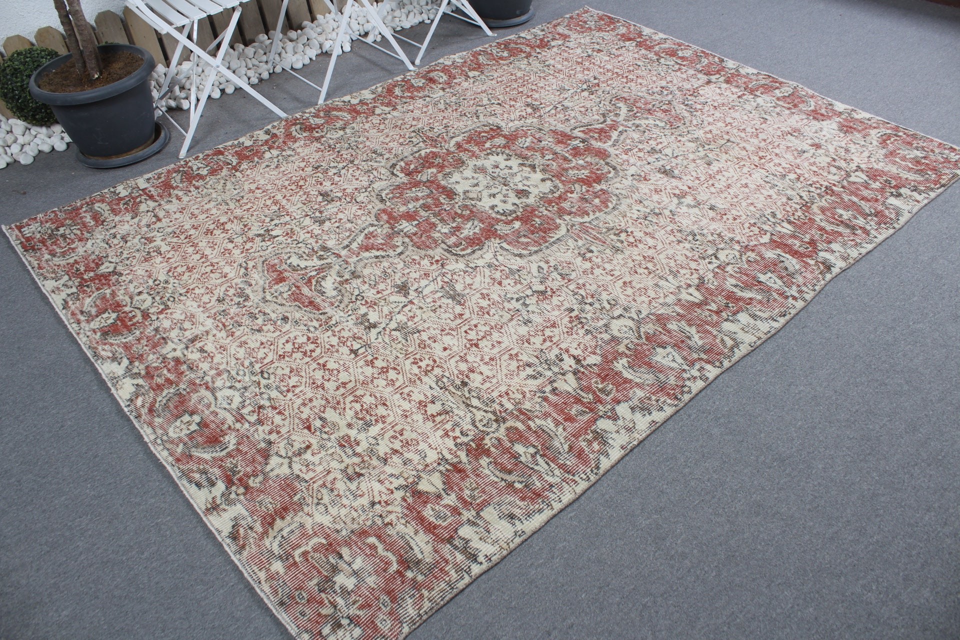 6.1x8.5 ft Large Rug, Beige Oushak Rug, Bedroom Rug, Turkish Rugs, Floor Rug, Vintage Rug, Rugs for Bedroom, Salon Rug, Anatolian Rug