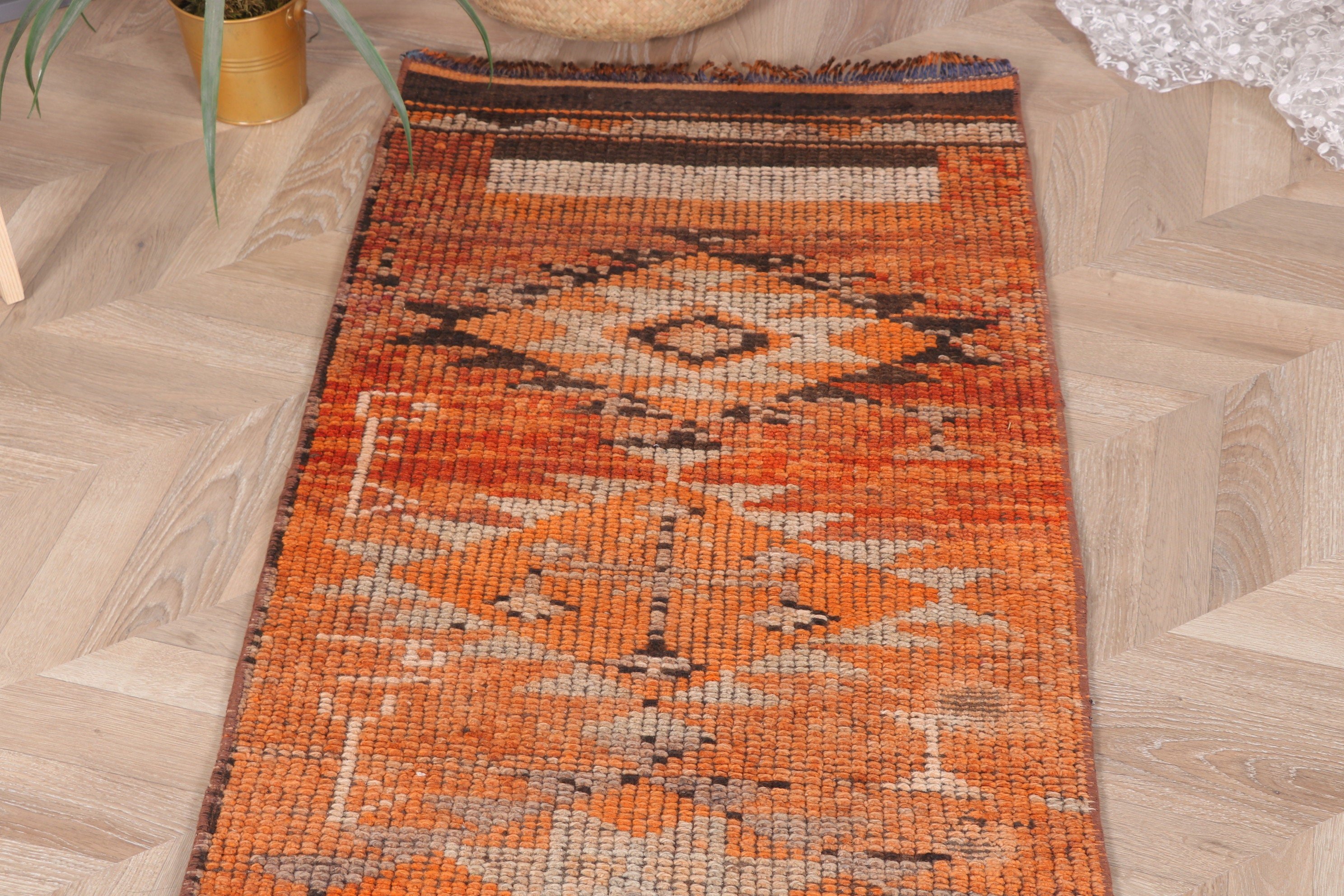 Home Decor Rugs, Orange  2x11.8 ft Runner Rugs, Kitchen Rug, Turkish Rug, Flatweave Rugs, Vintage Rug, Vintage Runner Rug