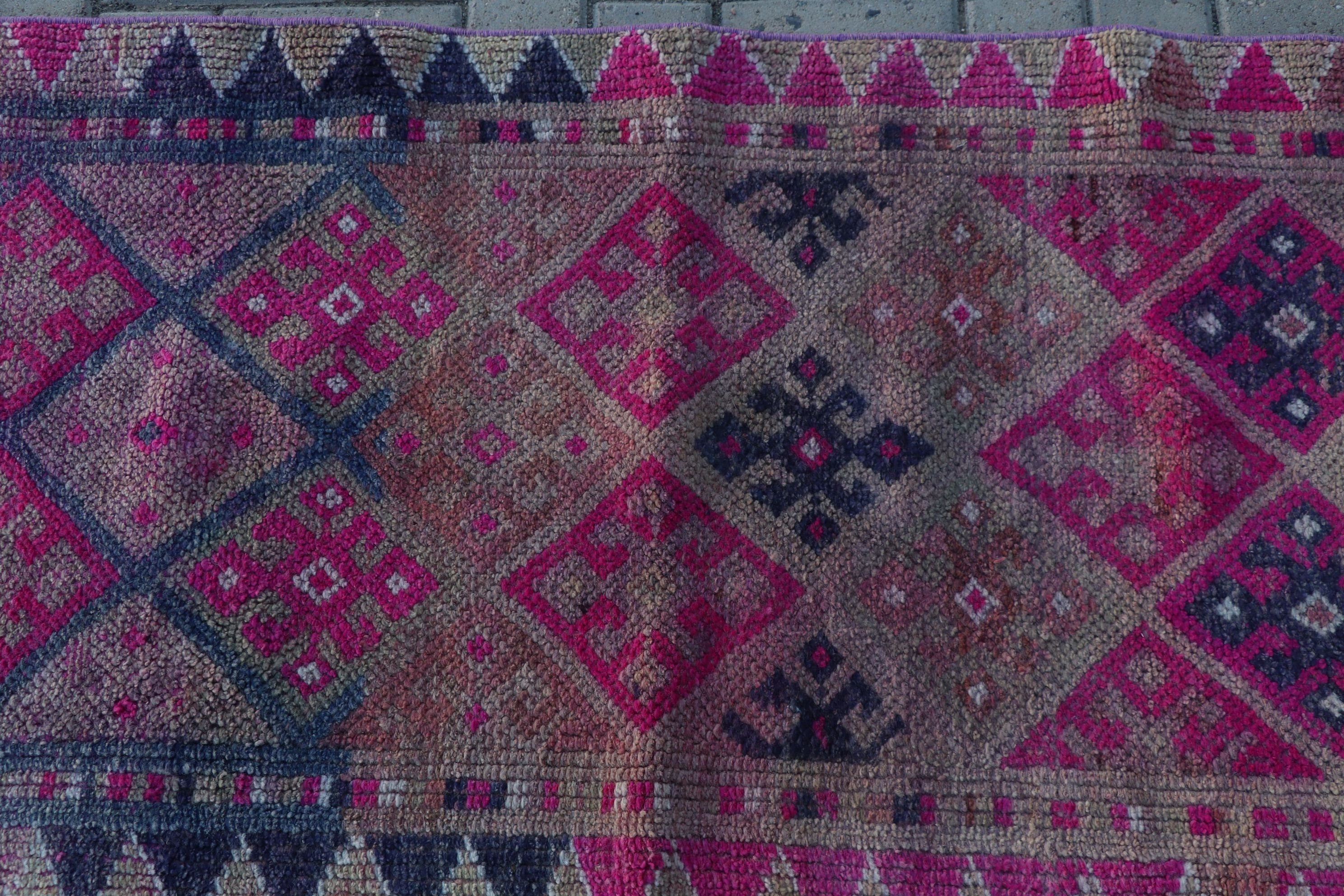 Hallway Rugs, Retro Rug, Wool Rug, Pink  2.4x11.1 ft Runner Rug, Rugs for Stair, Turkish Rug, Vintage Rug, Kitchen Rugs