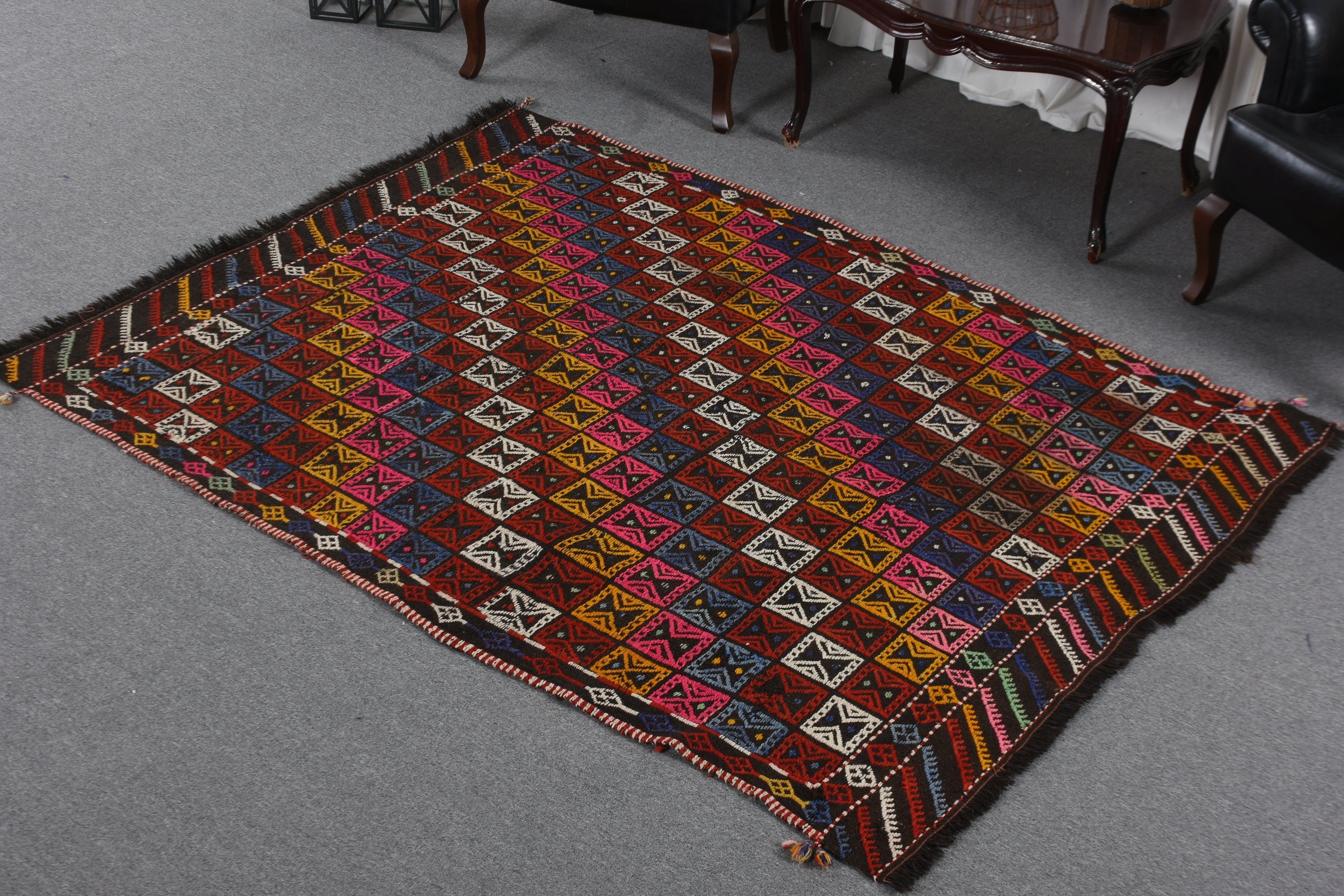 Türk Halısı, Yemek Odası Halıları, Pembe Yatak Odası Halısı, Oushak Halısı, Yemek Odası Halısı, Kilim, 5.2x6.8 ft Alan Halısı, Vintage Halılar, Ev Dekorasyonu Halısı