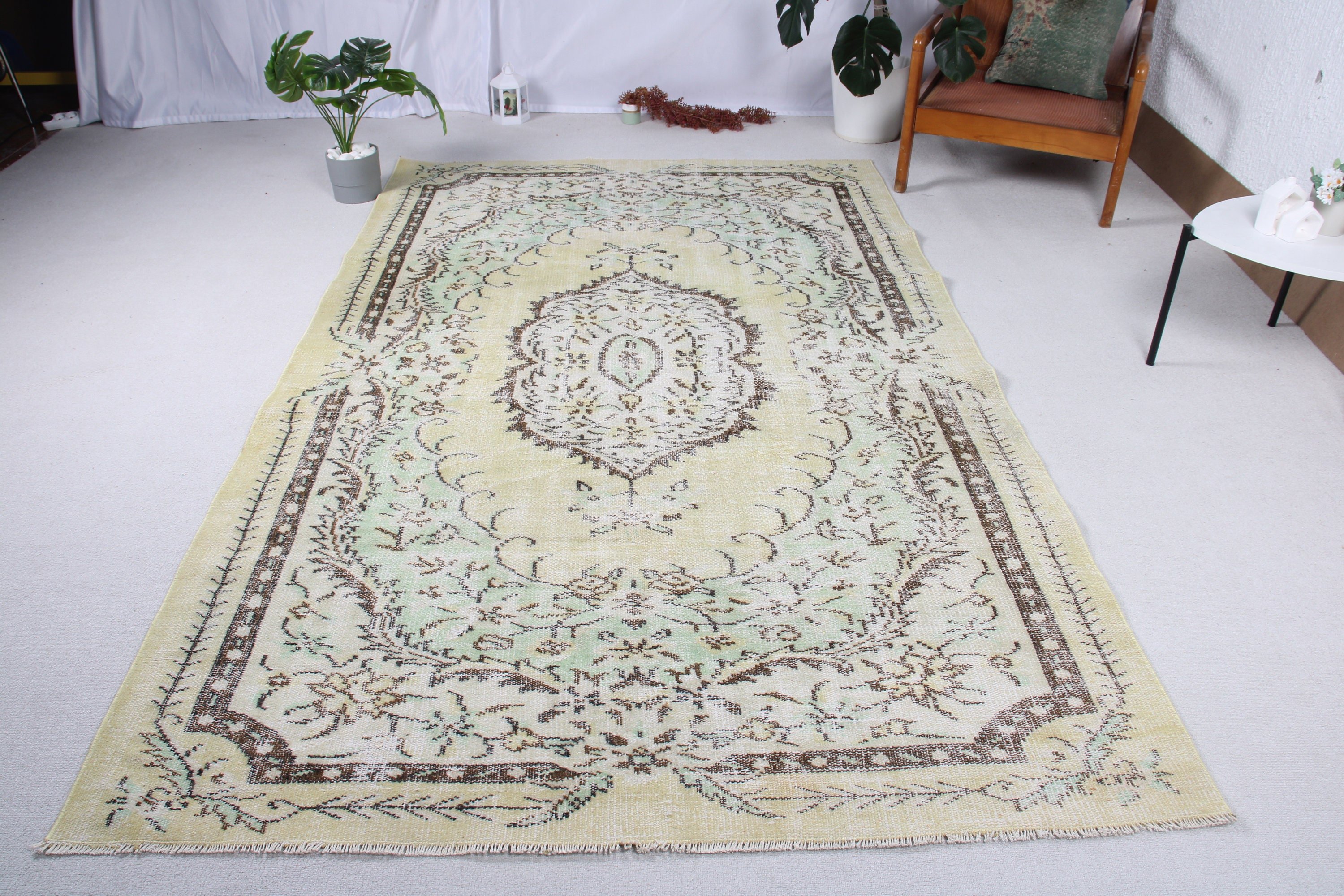 Fas Halıları, Vintage Halılar, Oturma Odası Halısı, Büyük Oushak Halısı, Türk Halısı, Bej Antika Halı, 5.3x8.6 ft Büyük Halı, Havalı Halılar, Boho Halısı