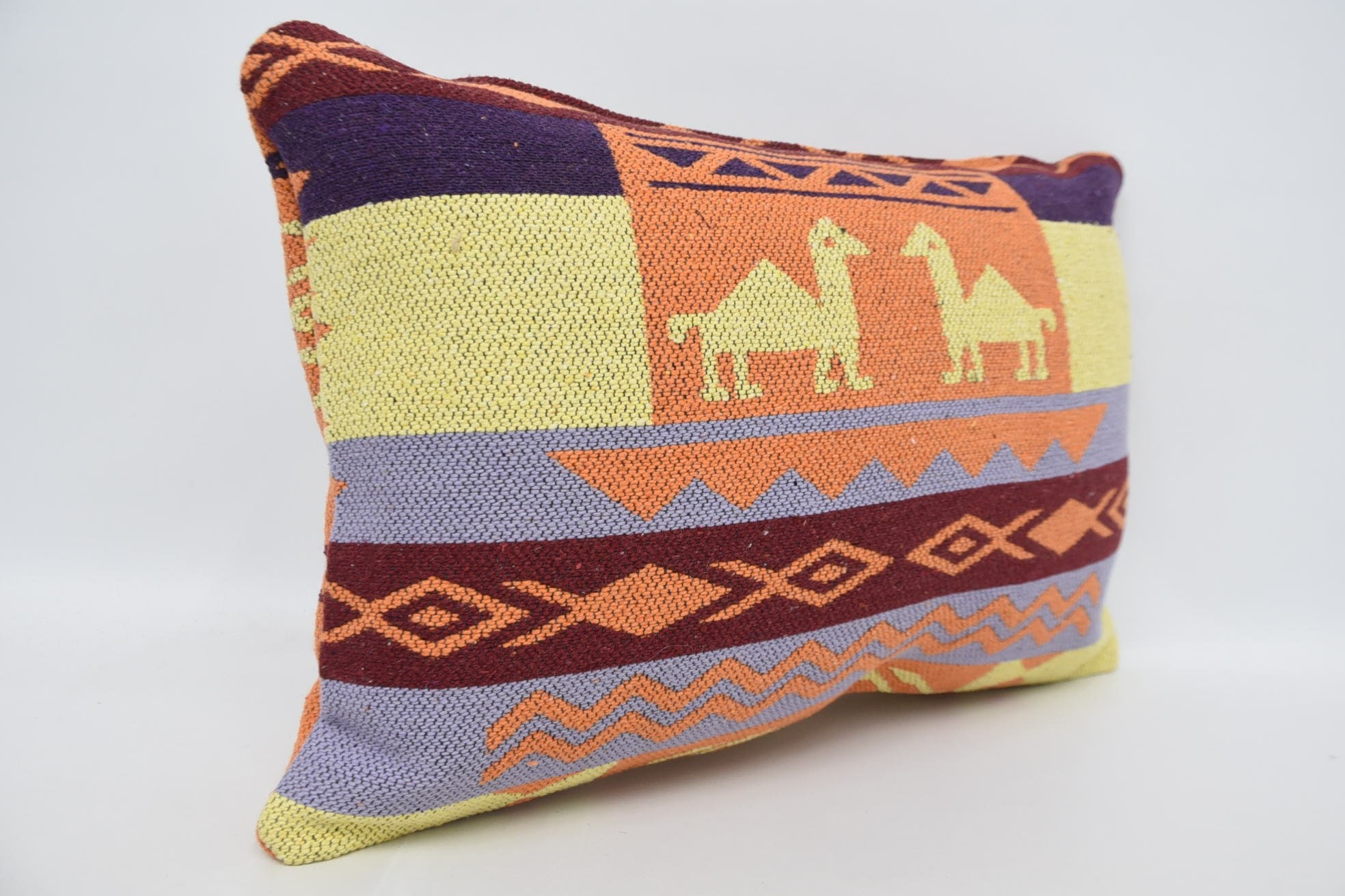 16"x24" Yellow Pillow Case, Decorative Bolster Pillow Sham, Pillow for Sofa, Kilim Pillow, Turkish Pillow, Knitted Cushion Cover