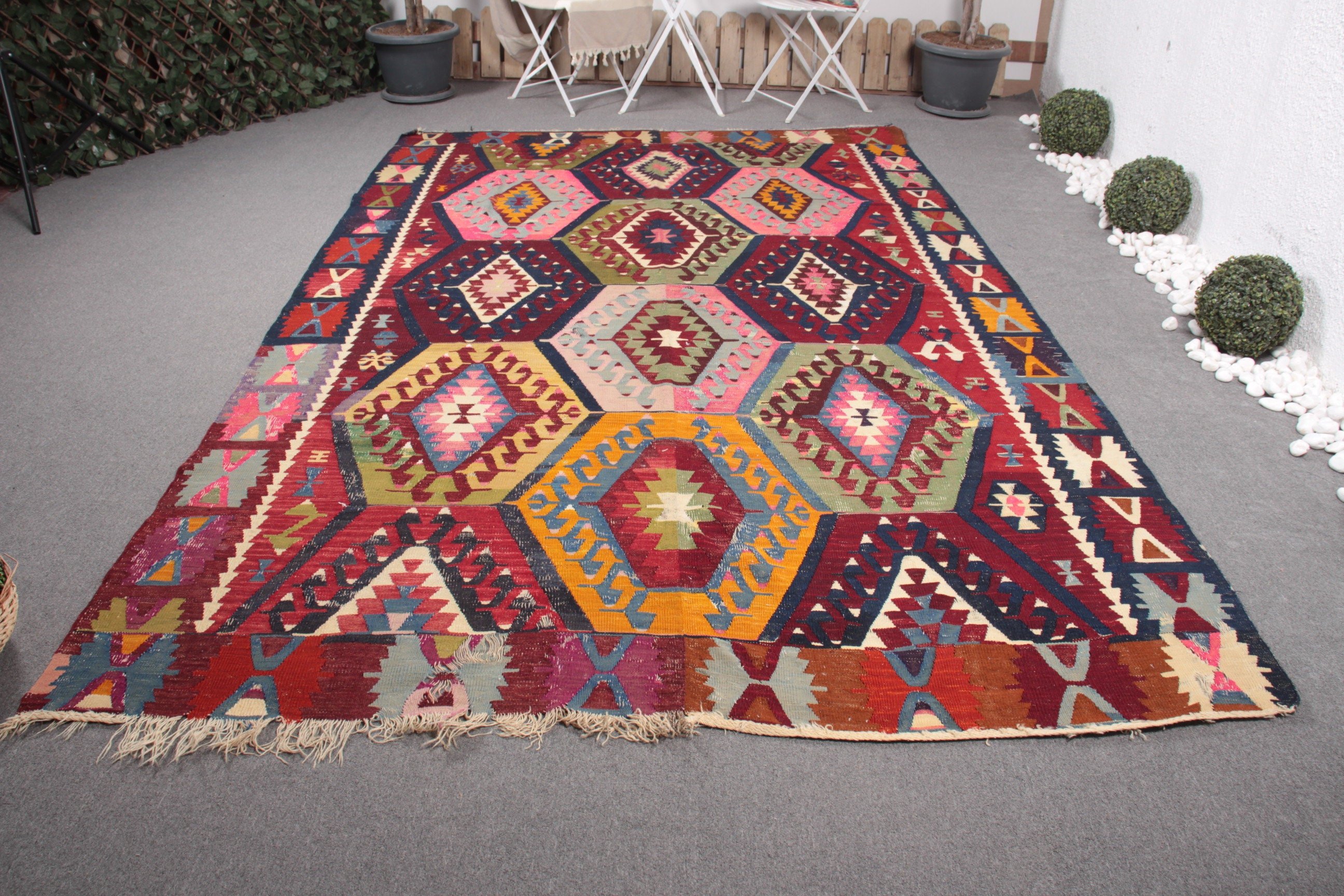 Salon Halısı, Havalı Halı, Vintage Halılar, Türk Halıları, Oturma Odası Halıları, Mutfak Halıları, Gökkuşağı Mutfak Halısı, Kilim, 7x10.4 ft Büyük Boy Halı