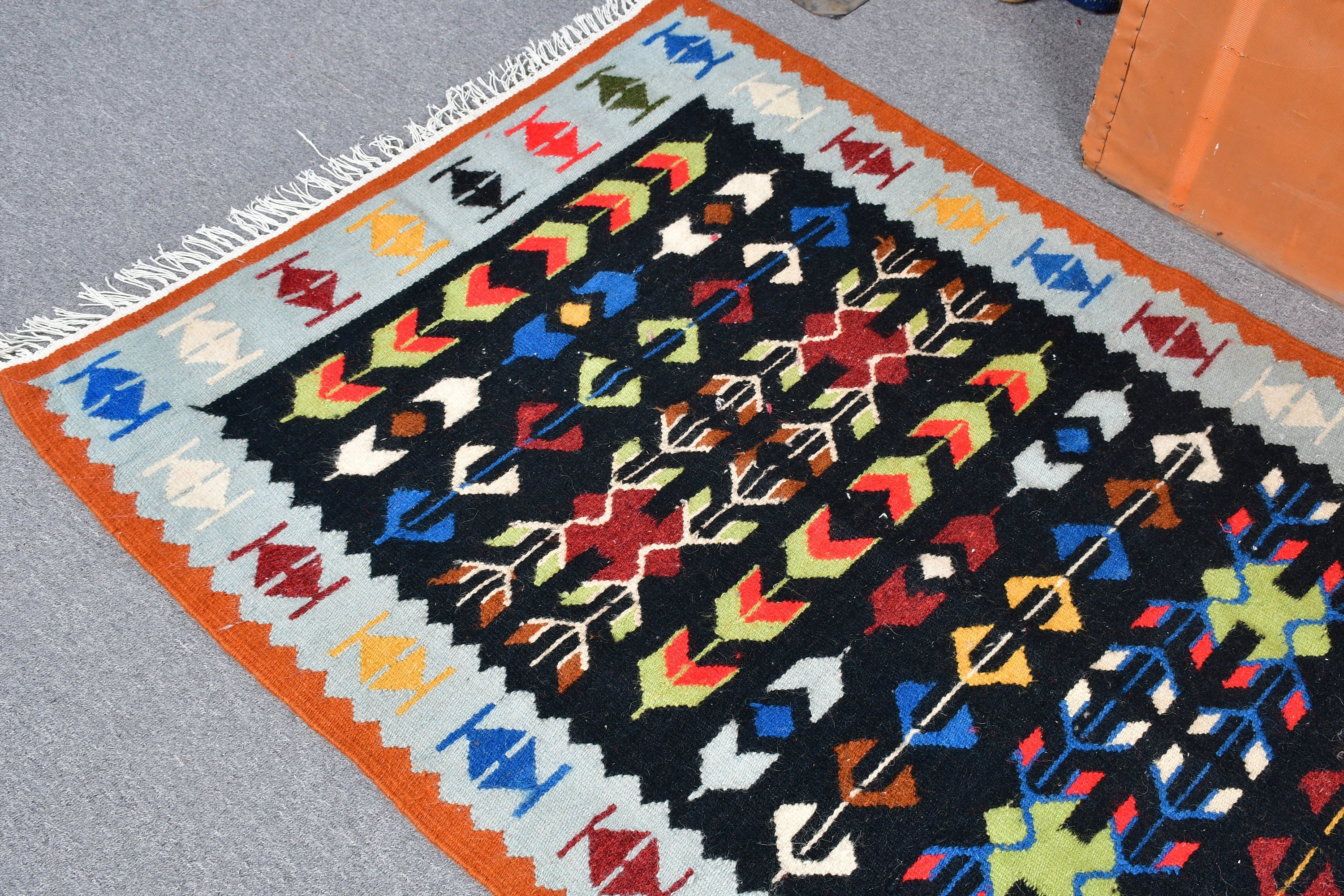 Boho Rug, Vintage Rug, Nursery Rug, Turkish Rug, Kilim, Anatolian Rug, Entry Rugs, Black  3.1x6.4 ft Accent Rugs