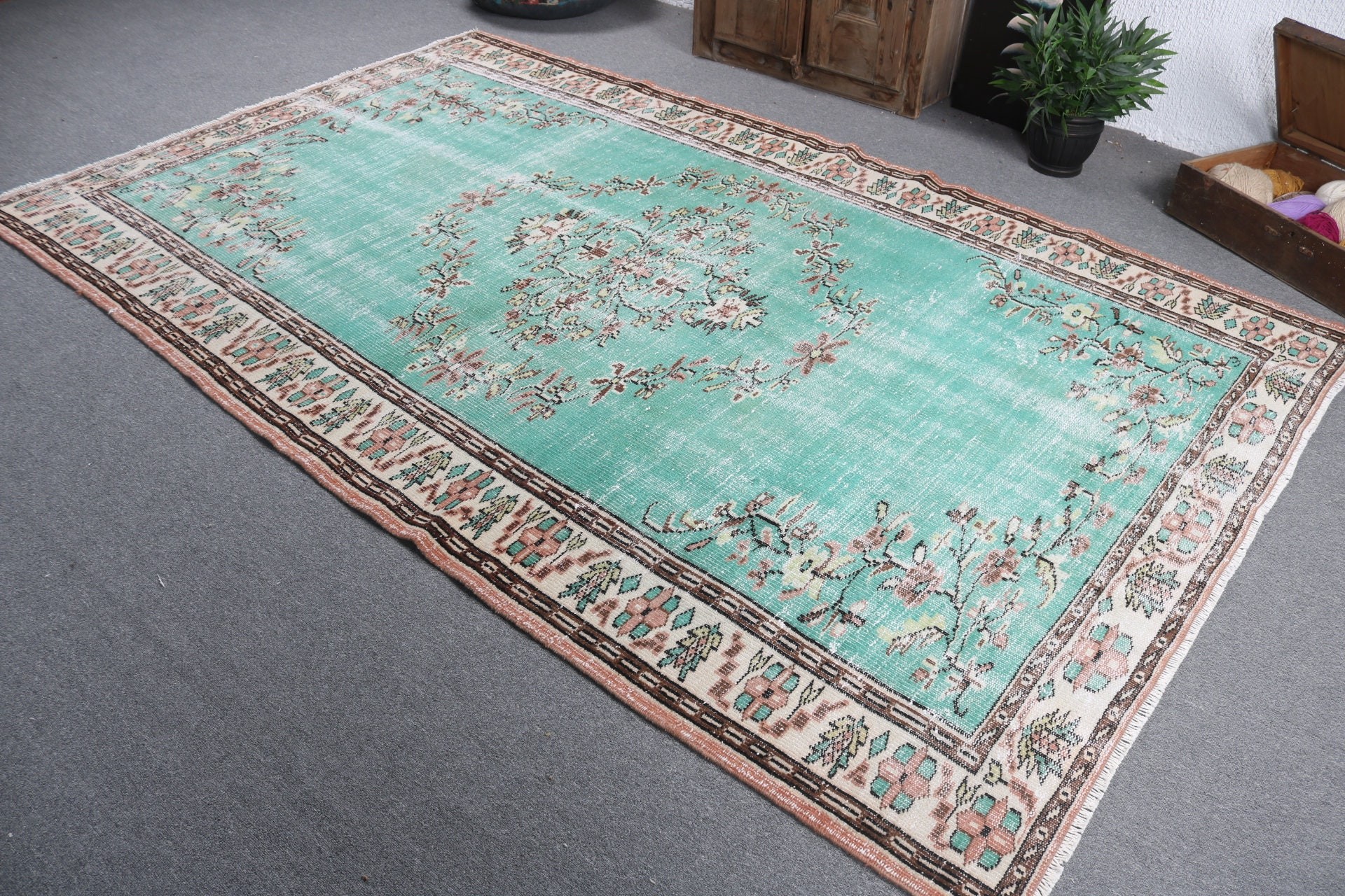 Flatweave Rugs, Salon Rug, Home Decor Rug, Living Room Rugs, Turkish Rugs, Vintage Rugs, Green Flatweave Rugs, Boho Rug, 6x9.9 ft Large Rug