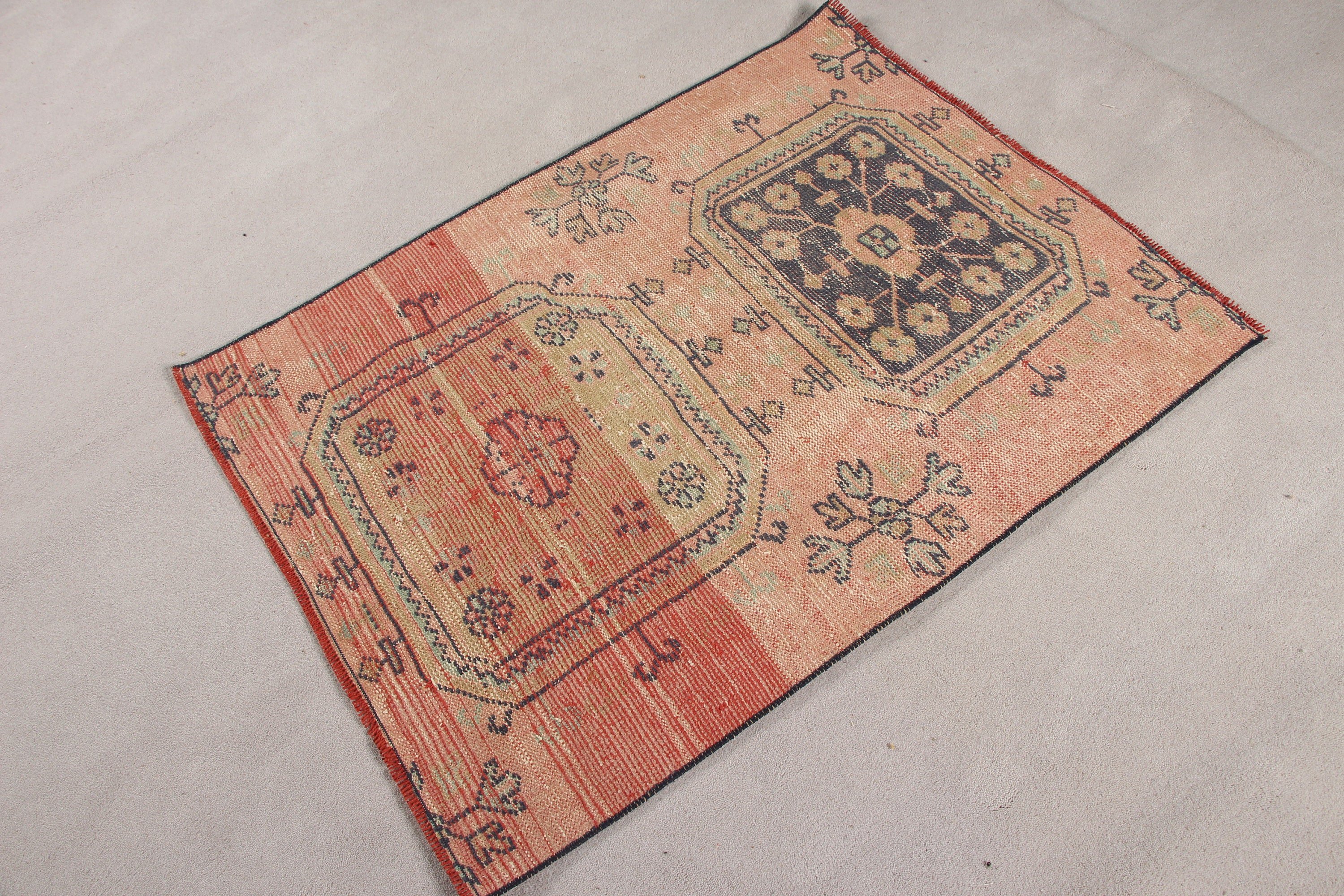 Vintage Rugs, Kitchen Rug, 3x3.8 ft Small Rug, Door Mat Rug, Home Decor Rug, Orange Antique Rug, Aesthetic Rug, Turkish Rugs, Rugs for Bath