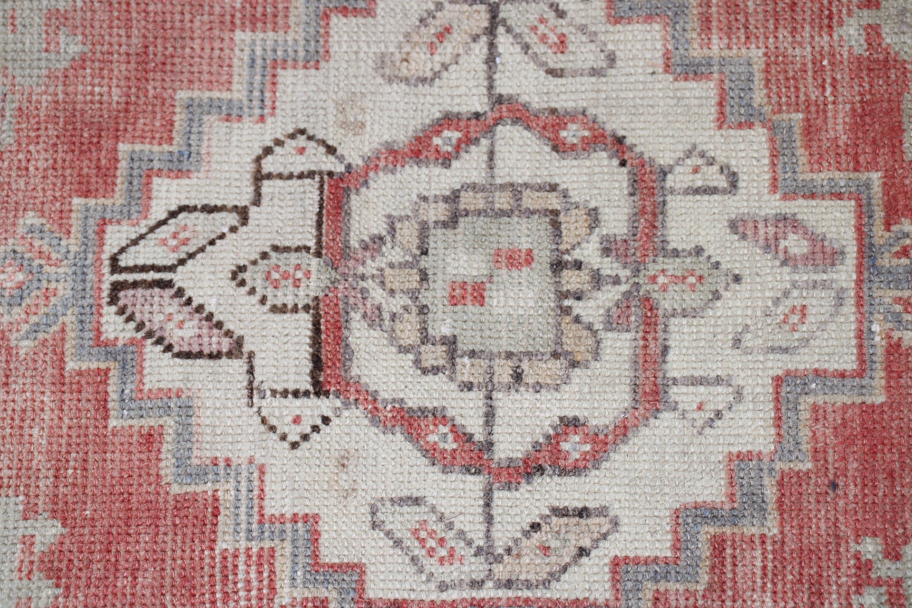 Kapı Paspası Halısı, Türk Halısı, Kırmızı 1.4x3.1 ft Küçük Halı, Vintage Halı, Geometrik Halılar, Boho Halı, Küçük Vintage Halılar, Yer Halısı