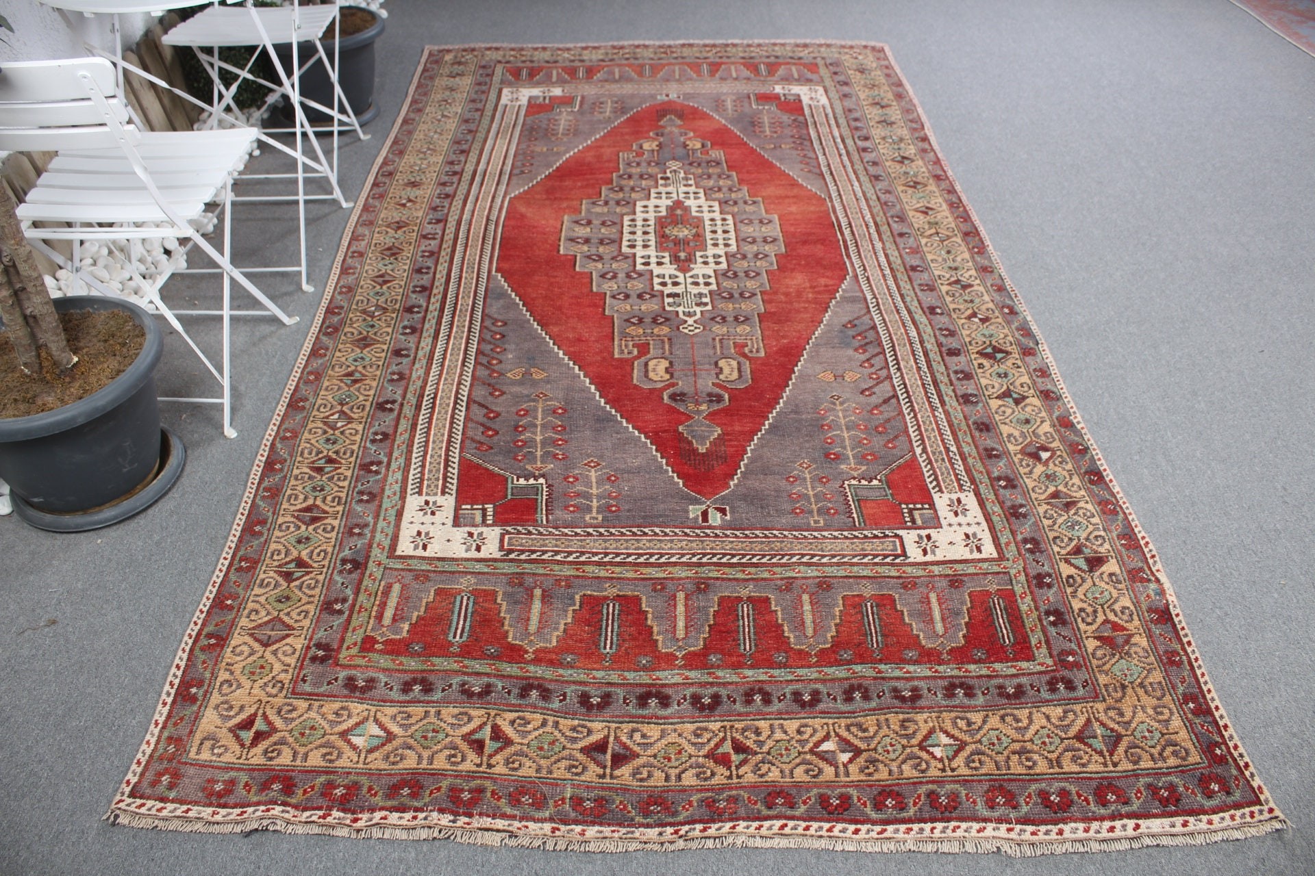 Mutfak Halısı, Oturma Odası Halıları, Etnik Halı, 5.4x10.3 ft Büyük Halılar, Yün Halılar, Türk Halısı, Vintage Halı, Yemek Odası Halısı, Kırmızı Ev Dekor Halısı