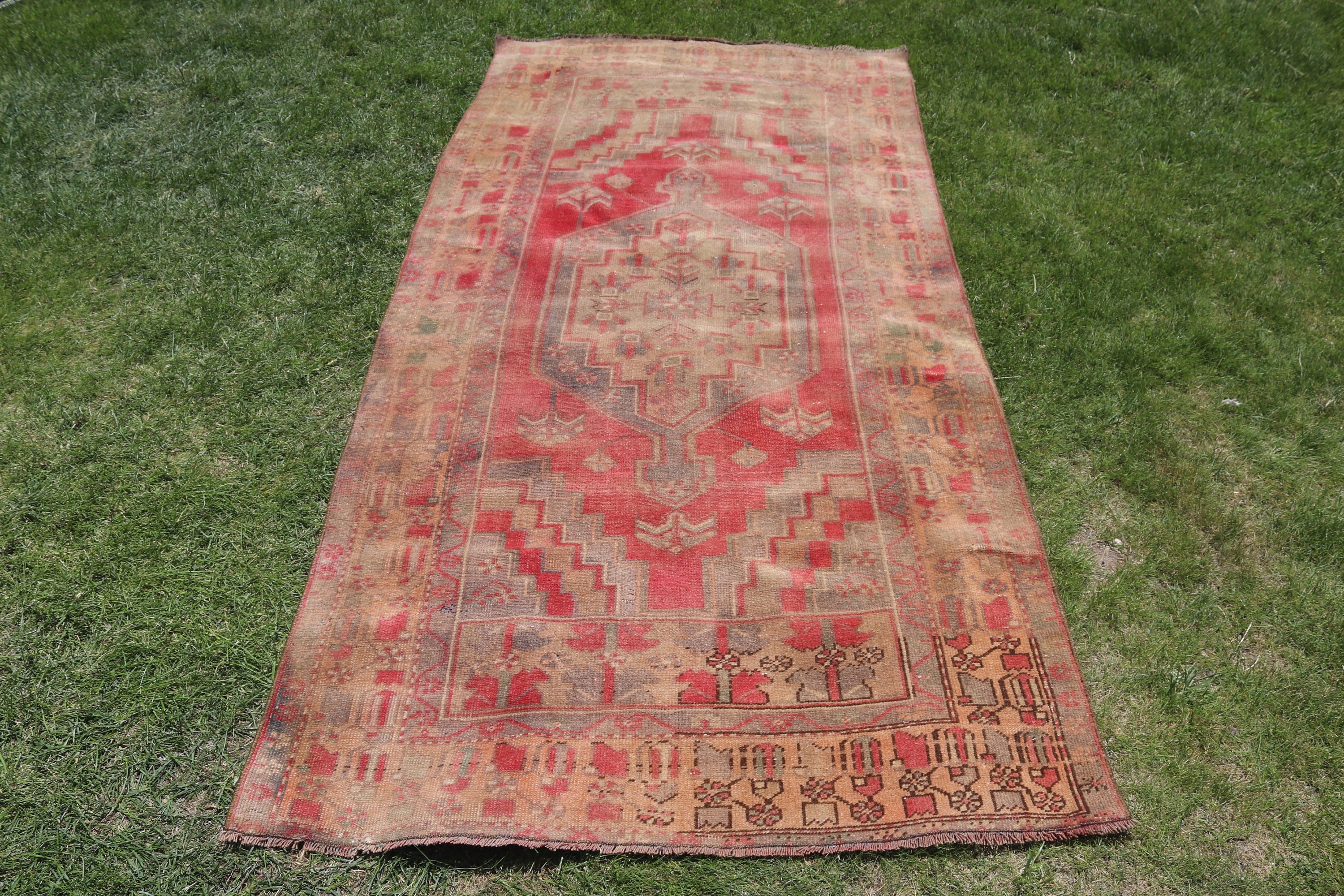 Cool Rug, 3.7x7.3 ft Area Rug, Vintage Rugs, Rugs for Kitchen, Floor Rugs, Turkish Rug, Vintage Area Rug, Artistic Rugs, Red Geometric Rugs