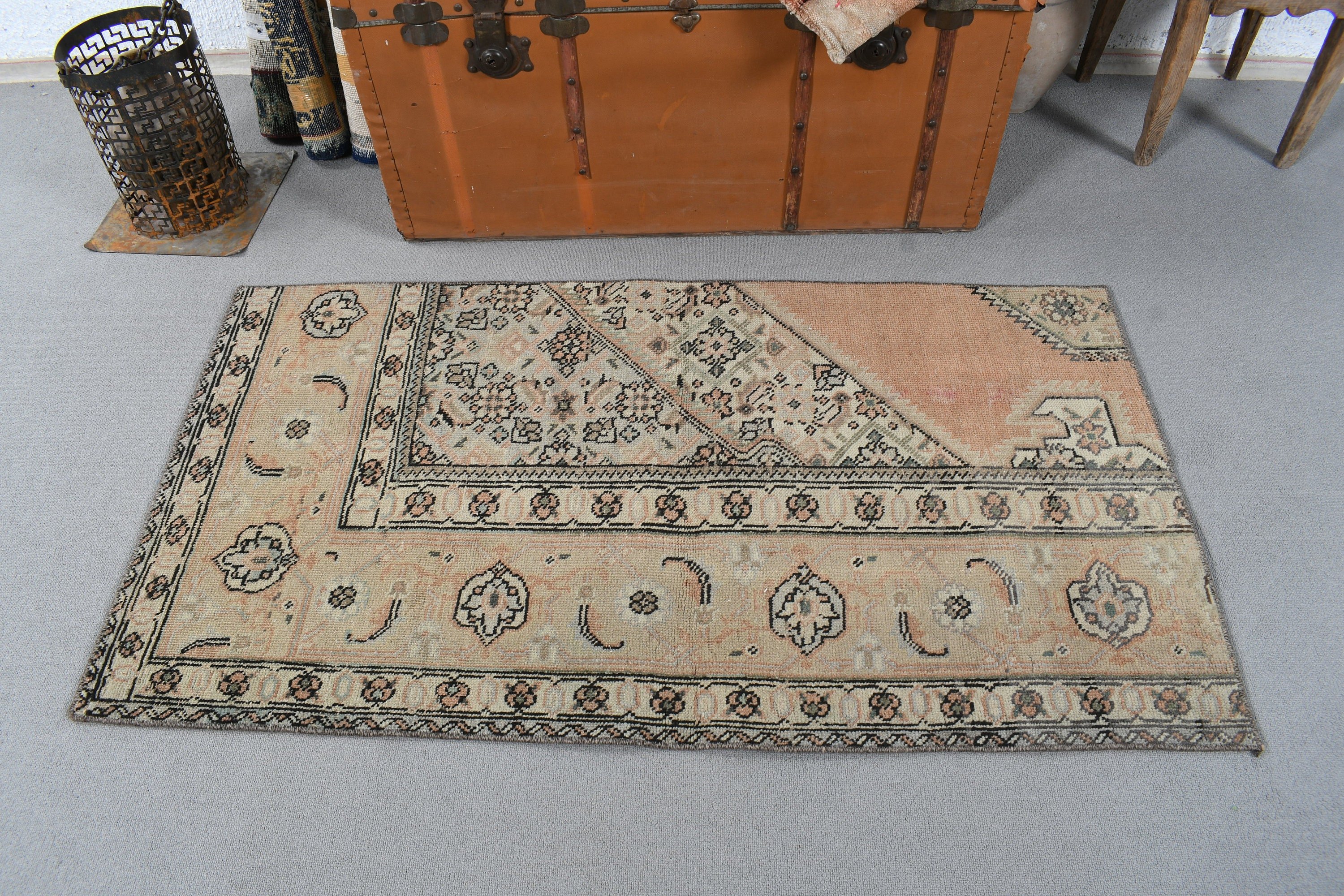 Araba Paspas Halısı, Bej Boho Halılar, Vintage Halılar, Geometrik Halılar, 2.6x4.6 ft Küçük Halı, Nötr Halı, Duvara Asılı Halılar, Türk Halısı, Kabile Halıları