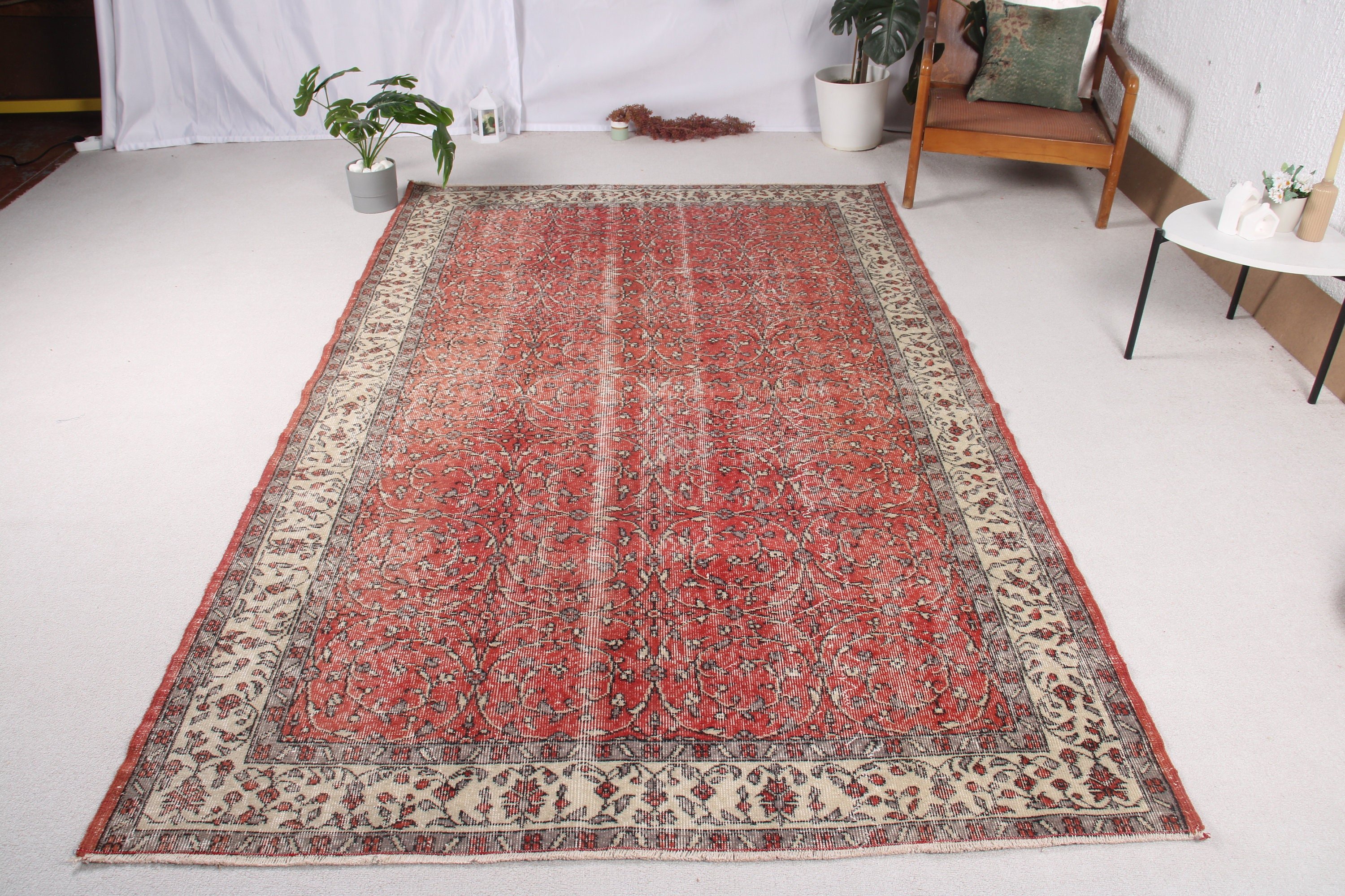 Kırmızı Mutfak Halısı, Antika Halı, 5.4x8.9 ft Büyük Halılar, Oturma Odası Halısı, Vintage Halılar, Türk Halıları, Büyük Vintage Halı, El Dokuma Halı