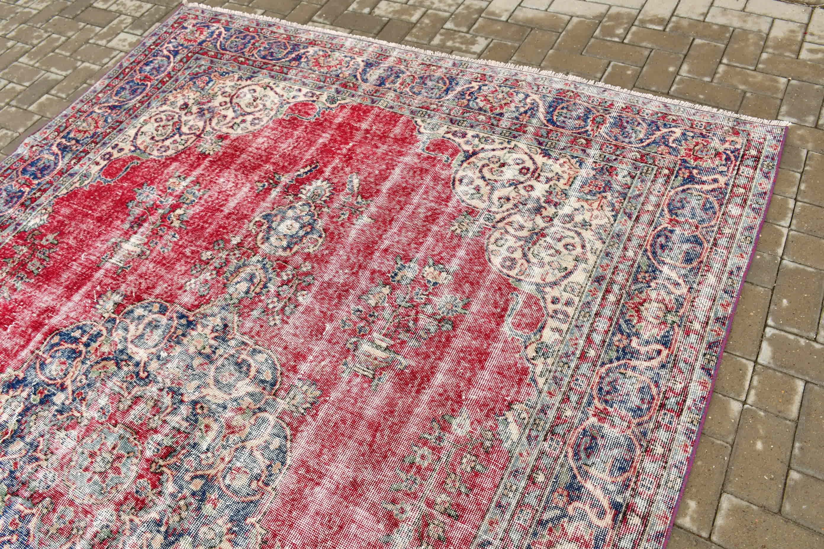 Cool Rug, Bedroom Rugs, Living Room Rug, Turkish Rug, Oriental Rug, Red Kitchen Rug, Vintage Rugs, Rugs for Salon, 7.1x9.8 ft Large Rug