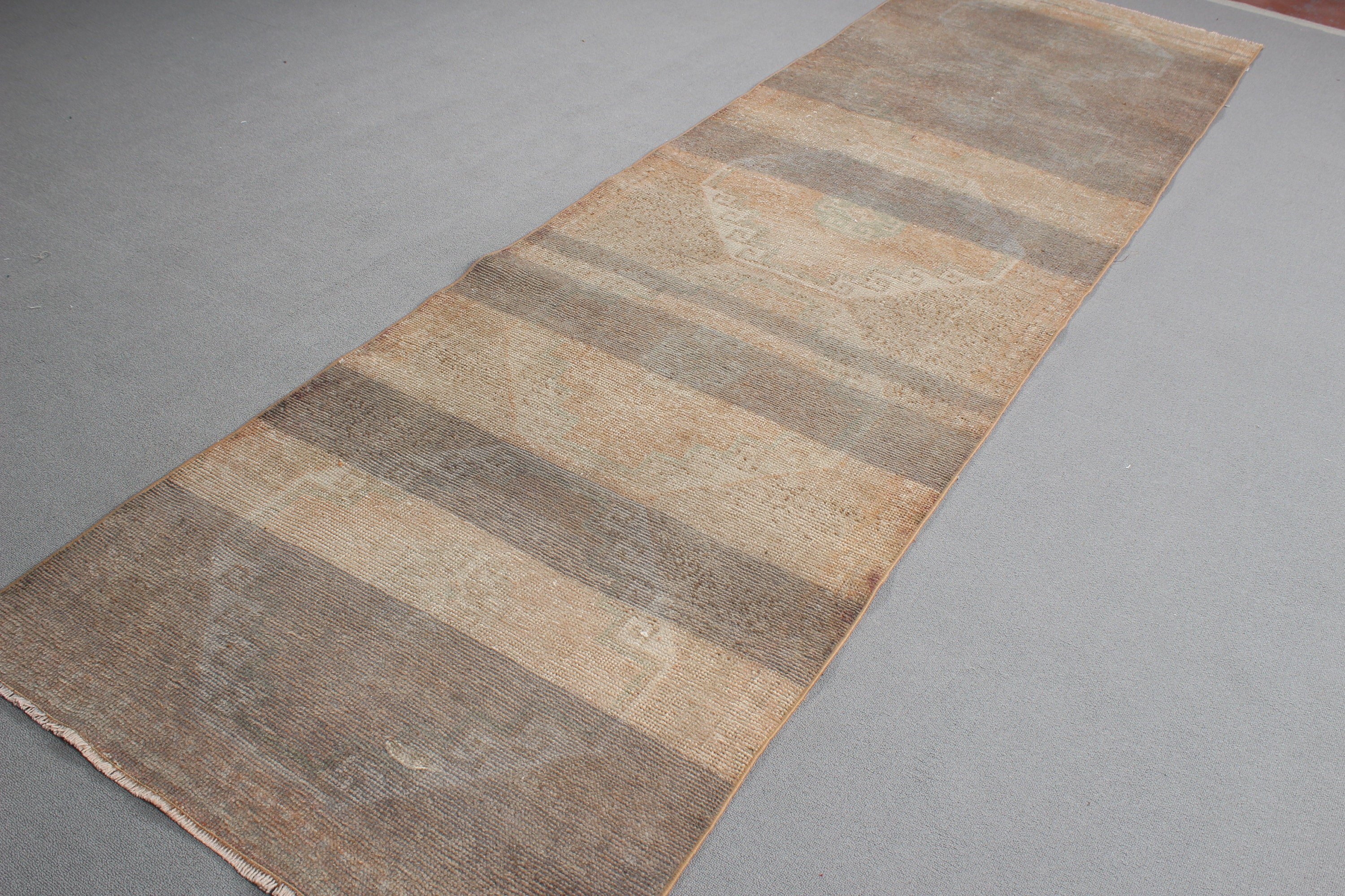 Anatolian Rugs, Brown Modern Rugs, Beni Ourain Runner Rugs, Hallway Rug, Vintage Rugs, Turkish Rug, Cool Rug, 3.3x11.4 ft Runner Rugs