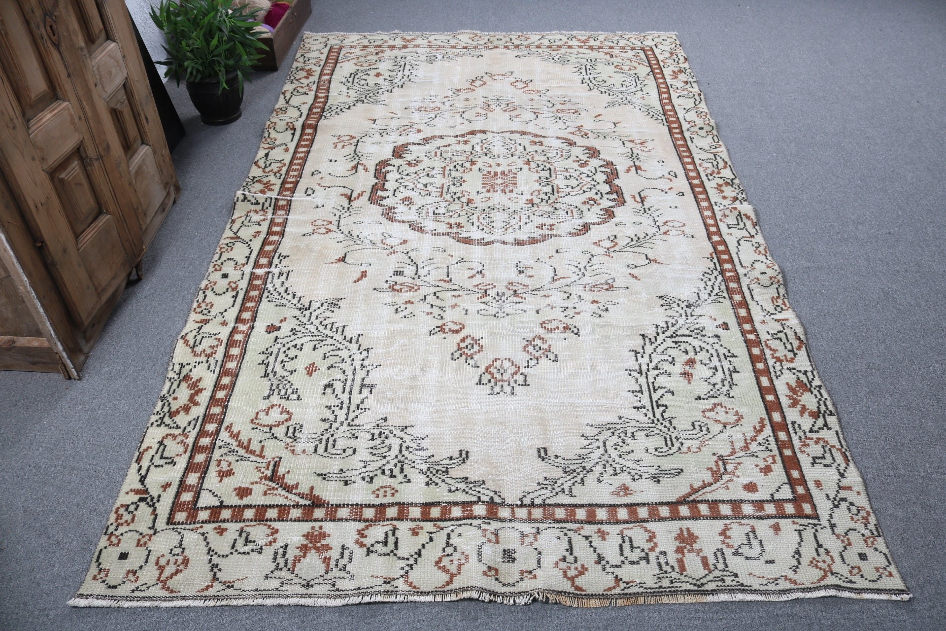 El Dokuma Halı, 5.2x9.2 ft Büyük Halı, Yemek Odası Halısı, Vintage Halı, Ev Dekor Halısı, Türk Halıları, Büyük Vintage Halı, Bej Lüks Halılar