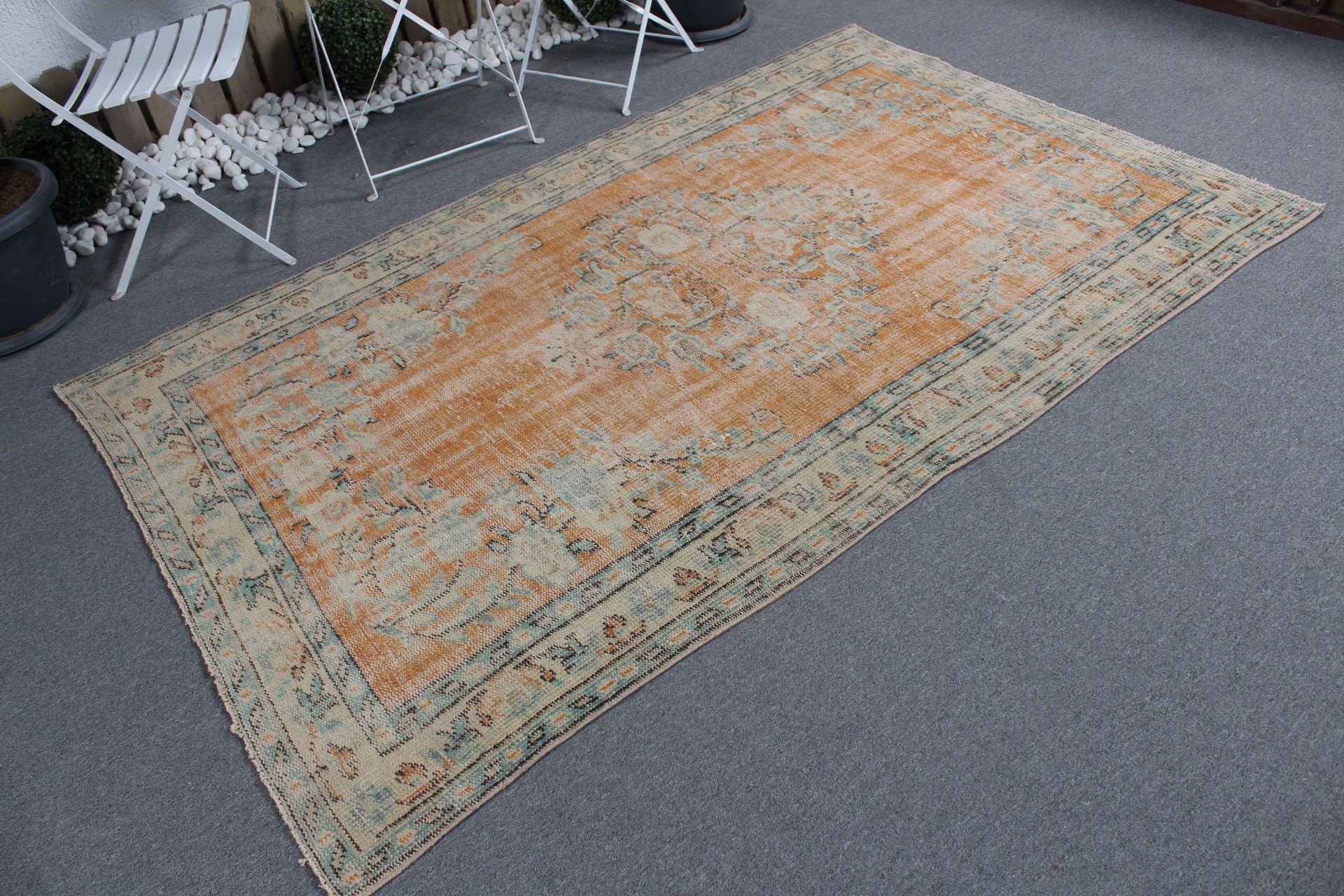 Kitchen Rug, Vintage Rug, Rugs for Area, Bedroom Rug, Floor Rugs, Orange Oushak Rugs, 4.6x7.4 ft Area Rug, Turkish Rugs, Distressed Rug