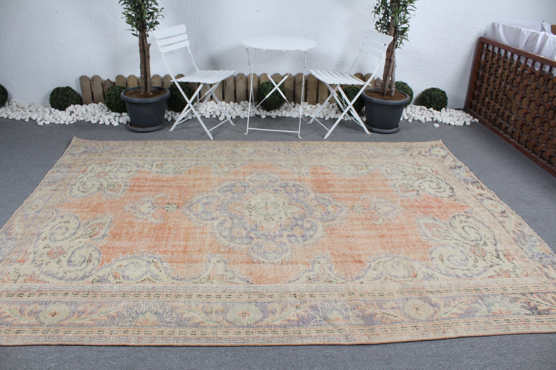 Salon Rugs, Antique Rug, Turkish Rug, Rugs for Bedroom, 6.9x9.8 ft Large Rugs, Orange Moroccan Rugs, Bedroom Rugs, Vintage Rugs, Aztec Rugs