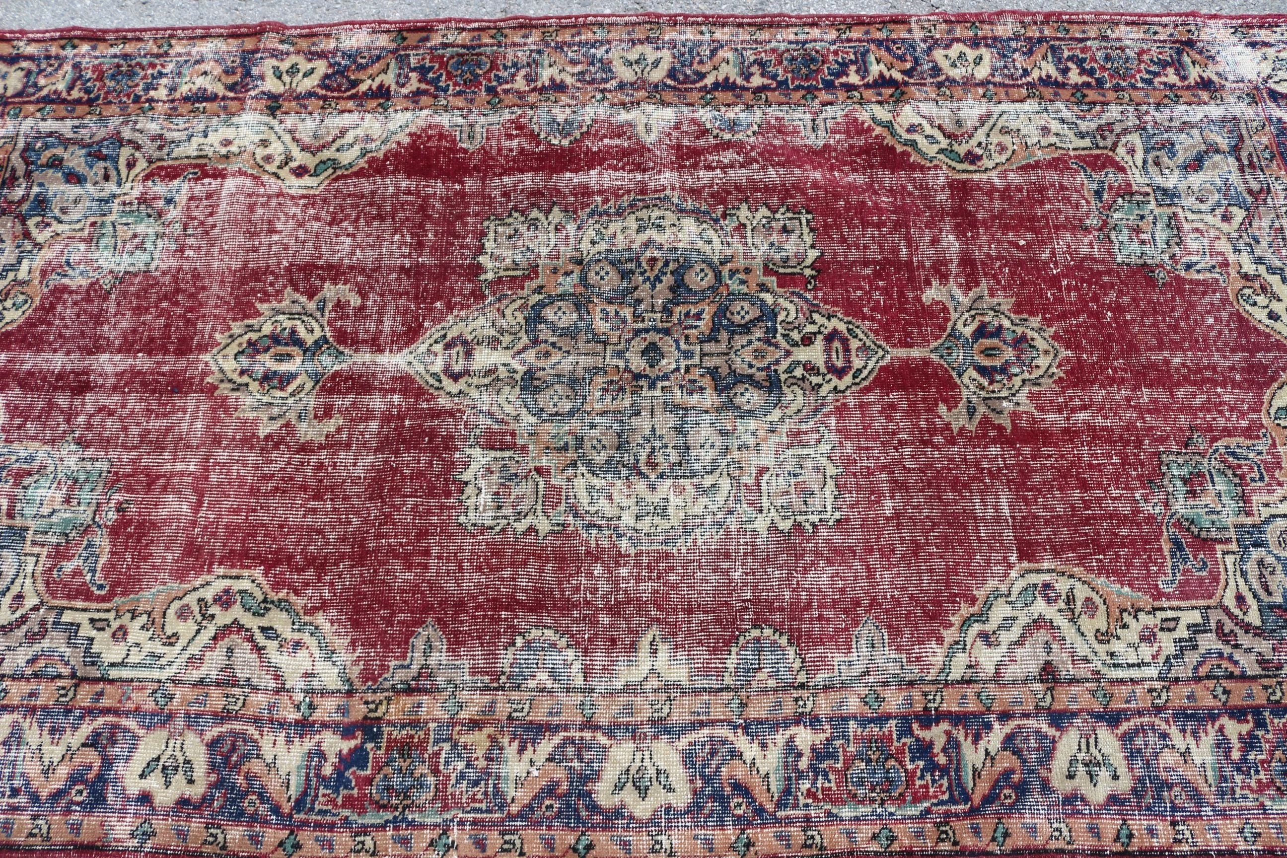 Vintage Dekor Halı, İç Mekan Halısı, Kırmızı Fas Halısı, Yün Halısı, Türk Halısı, Vintage Halı, 3,9x6,7 ft Alan Halısı, Mutfak Halısı, Çocuk Odası Halıları