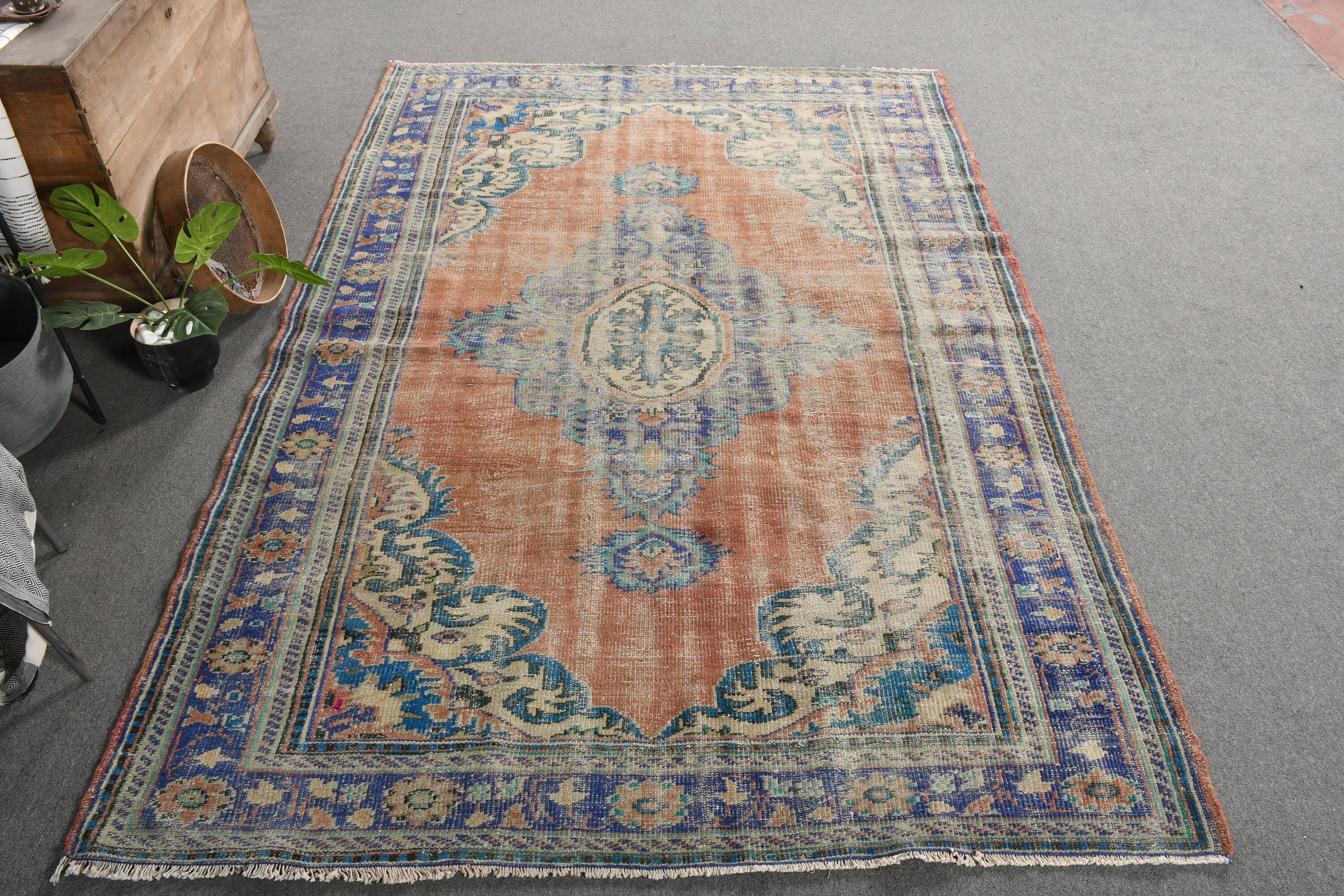 Vintage Rugs, Floor Rug, Kitchen Rugs, Dining Room Rug, Blue Wool Rug, 6.1x9 ft Large Rugs, Rugs for Bedroom, Turkish Rugs, Salon Rug