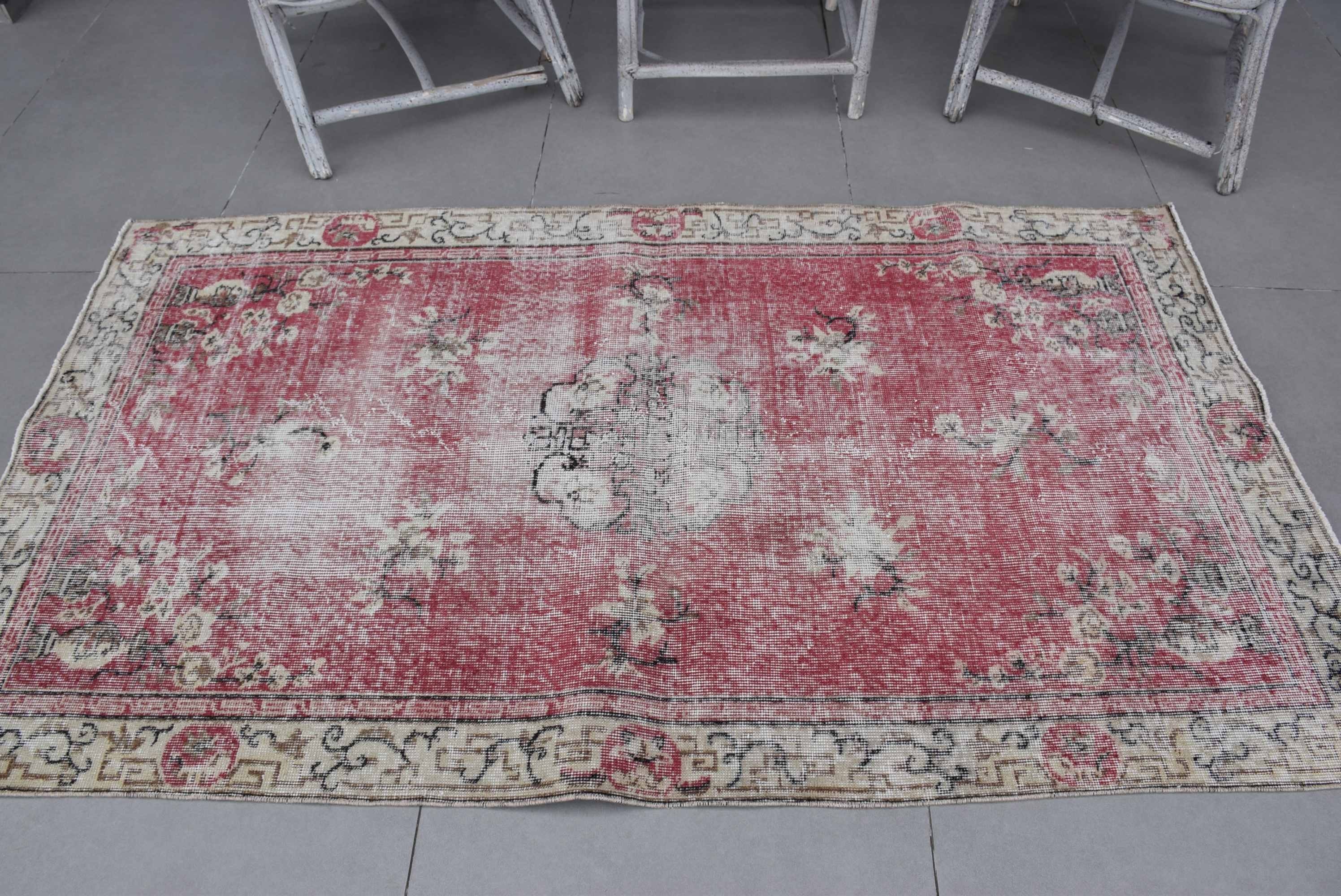 Anatolian Rugs, Turkish Rug, Oriental Rug, Dining Room Rugs, Ethnic Rug, Indoor Rug, 3.7x6.8 ft Area Rug, Red Moroccan Rugs, Vintage Rugs