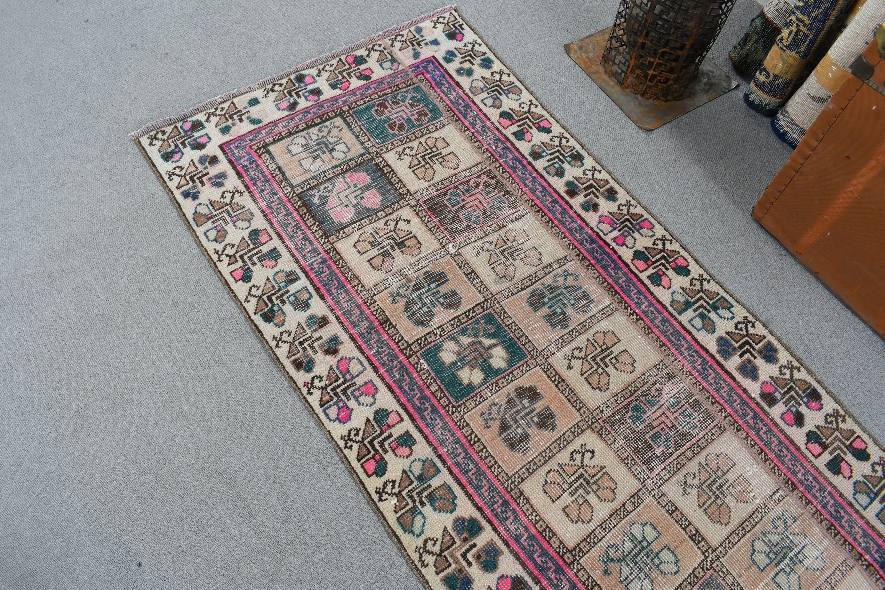 Lüks Halı, Mutfak Halısı, Oushak Halısı, Soğuk Halı, Bej 2,5x8,7 ft Runner Halısı, Vintage Runner Halıları, Vintage Halı, Türk Halısı