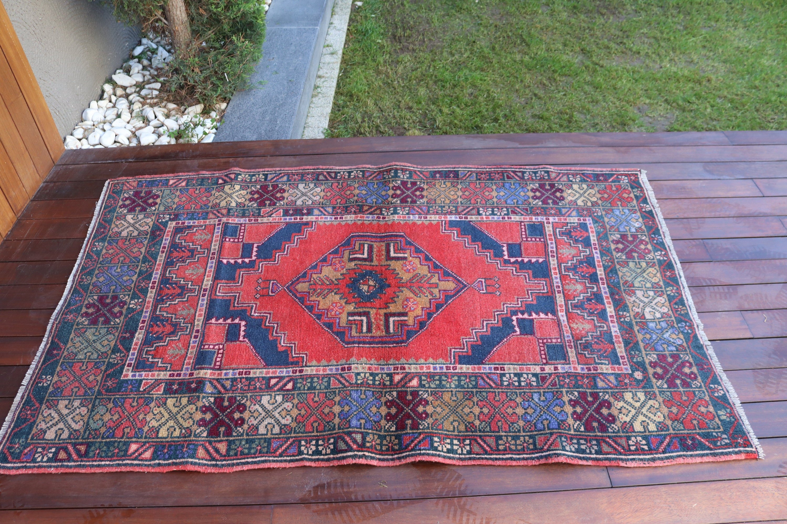 Vintage Vurgulu Halılar, Yatak Odası Halıları, Kırmızı Nötr Halı, Oushak Halısı, Vintage Halılar, 3,4x5,6 ft Accent Halıları, Türk Halısı, Boho Halıları