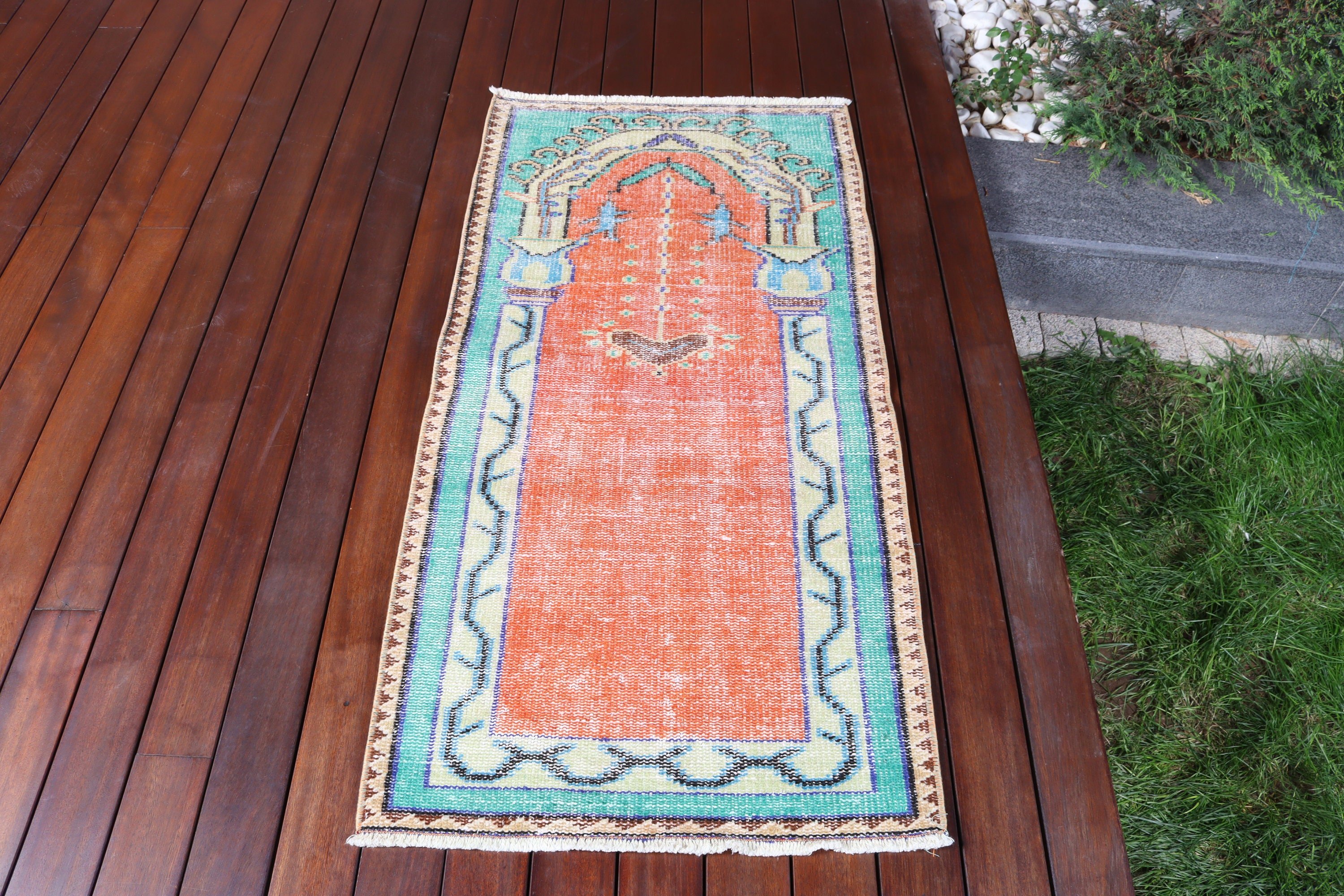 2.1x4.4 ft Küçük Halı, Turuncu Yatak Odası Halısı, Vintage Halılar, Banyo Halısı, Boho Halıları, El Dokuma Halı, Çocuk Odası Halıları, Paspas Halısı, Türk Halısı