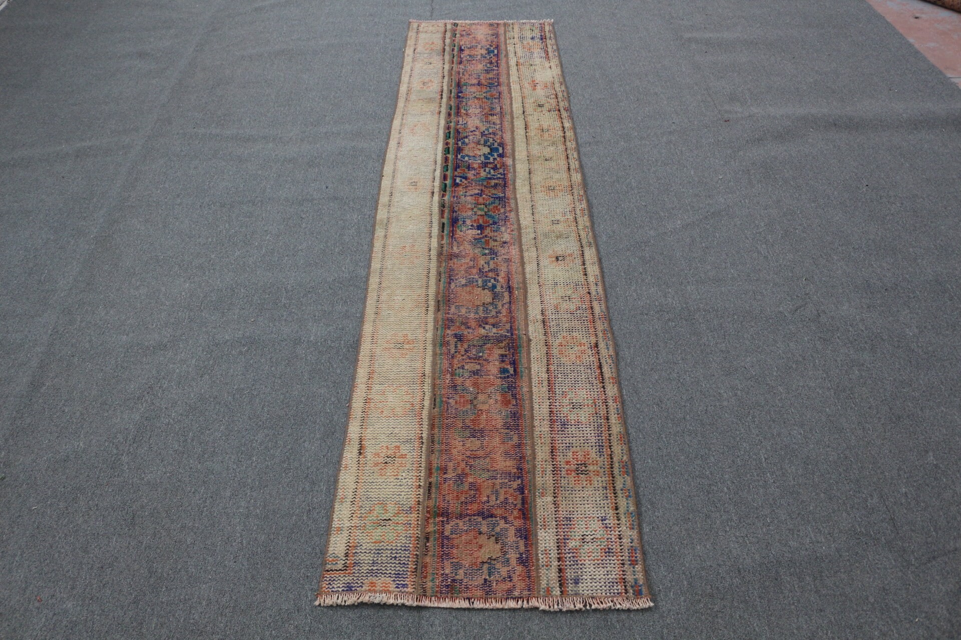 Vintage Rug, 2x8.4 ft Runner Rug, Home Decor Rug, Turkish Rug, Beige Floor Rug, Stair Rugs, Oriental Rug, Hallway Rug, Rugs for Stair