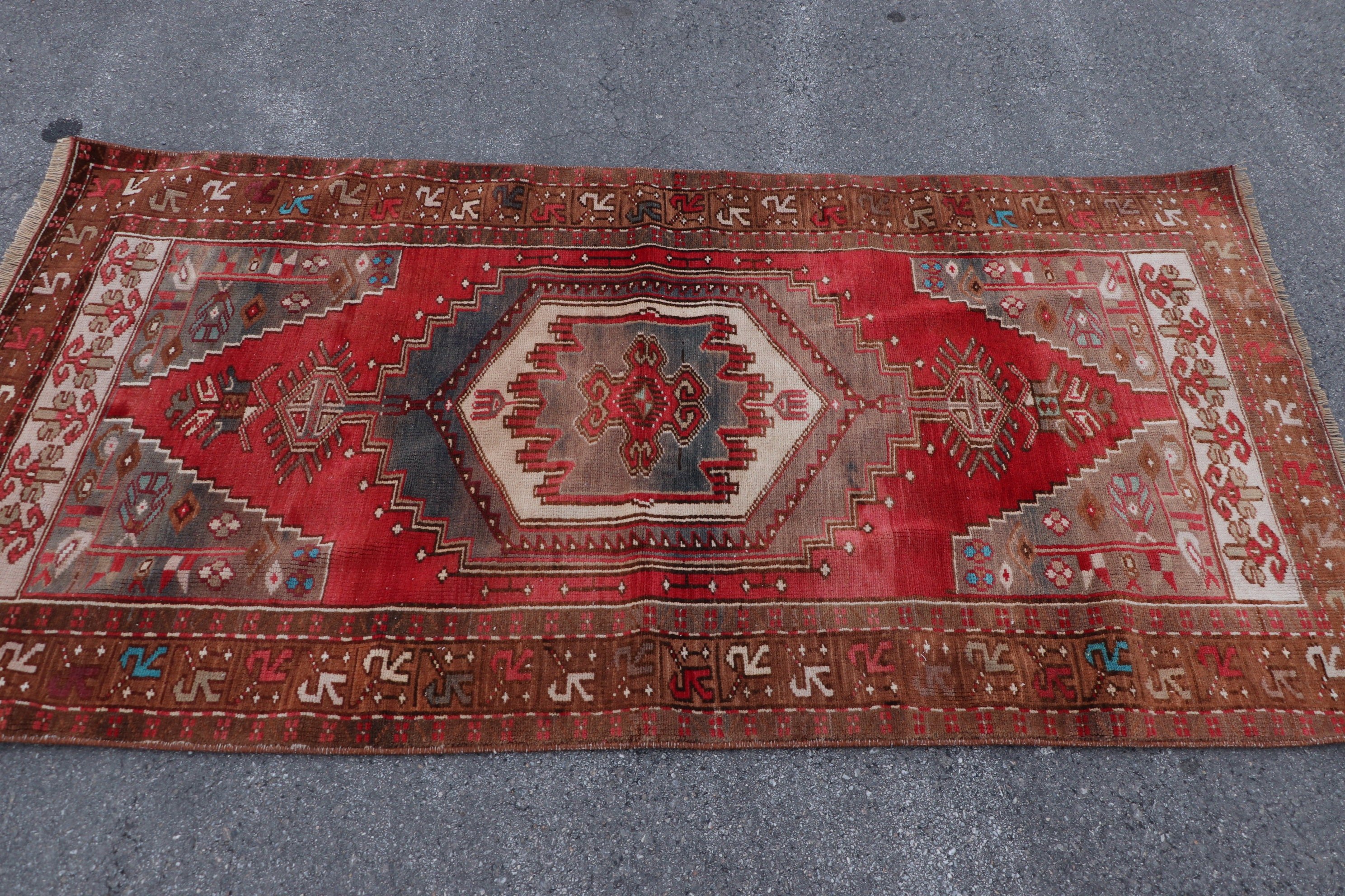 Home Decor Rug, Vintage Rugs, Turkish Rugs, Kitchen Rugs, Bright Rugs, Bedroom Rugs, Red Floor Rug, 3.2x6.5 ft Accent Rug