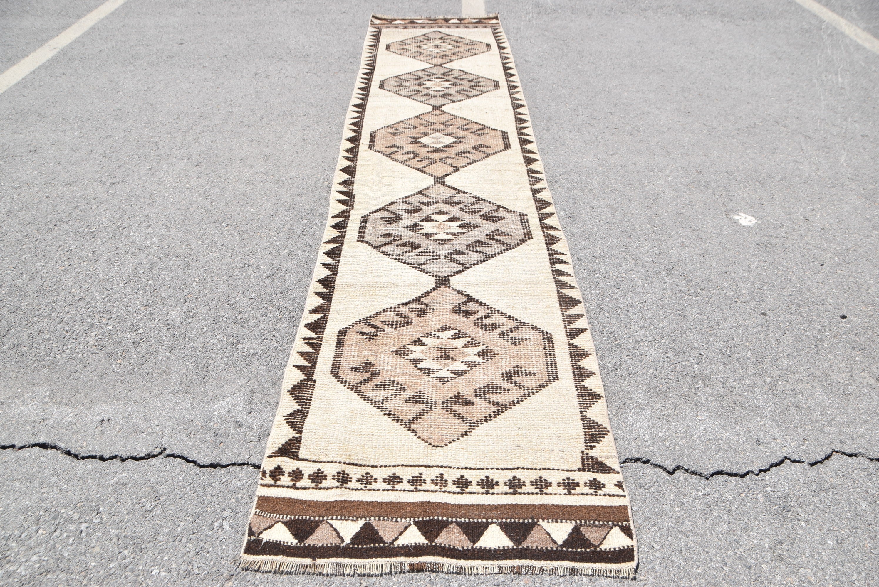 Turkish Rug, Rugs for Hallway, Beige Oushak Rugs, Old Rug, Hallway Rugs, Anatolian Rugs, Vintage Rug, 2.8x12.7 ft Runner Rugs, Oriental Rug
