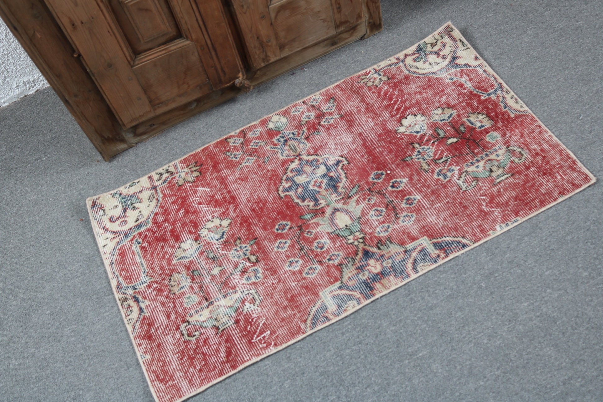 2x3.6 ft Small Rugs, Exotic Rugs, Red Statement Rug, Handwoven Rugs, Bathroom Rug, Turkish Rugs, Neutral Rug, Entry Rugs, Vintage Rugs