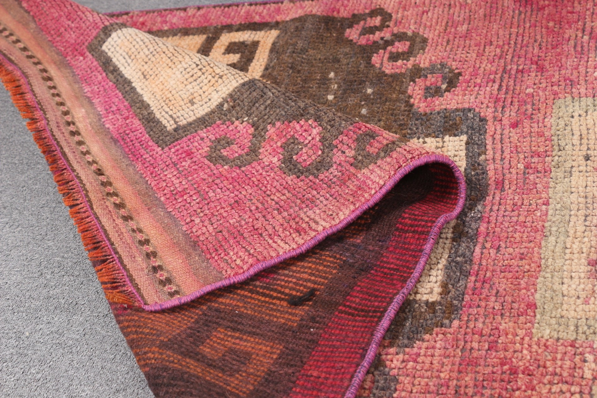 Pink Moroccan Rug, Aesthetic Rug, Vintage Rug, Turkish Rugs, Kitchen Rug, 3x11.6 ft Runner Rug, Stair Rug, Oriental Rug, Rugs for Kitchen