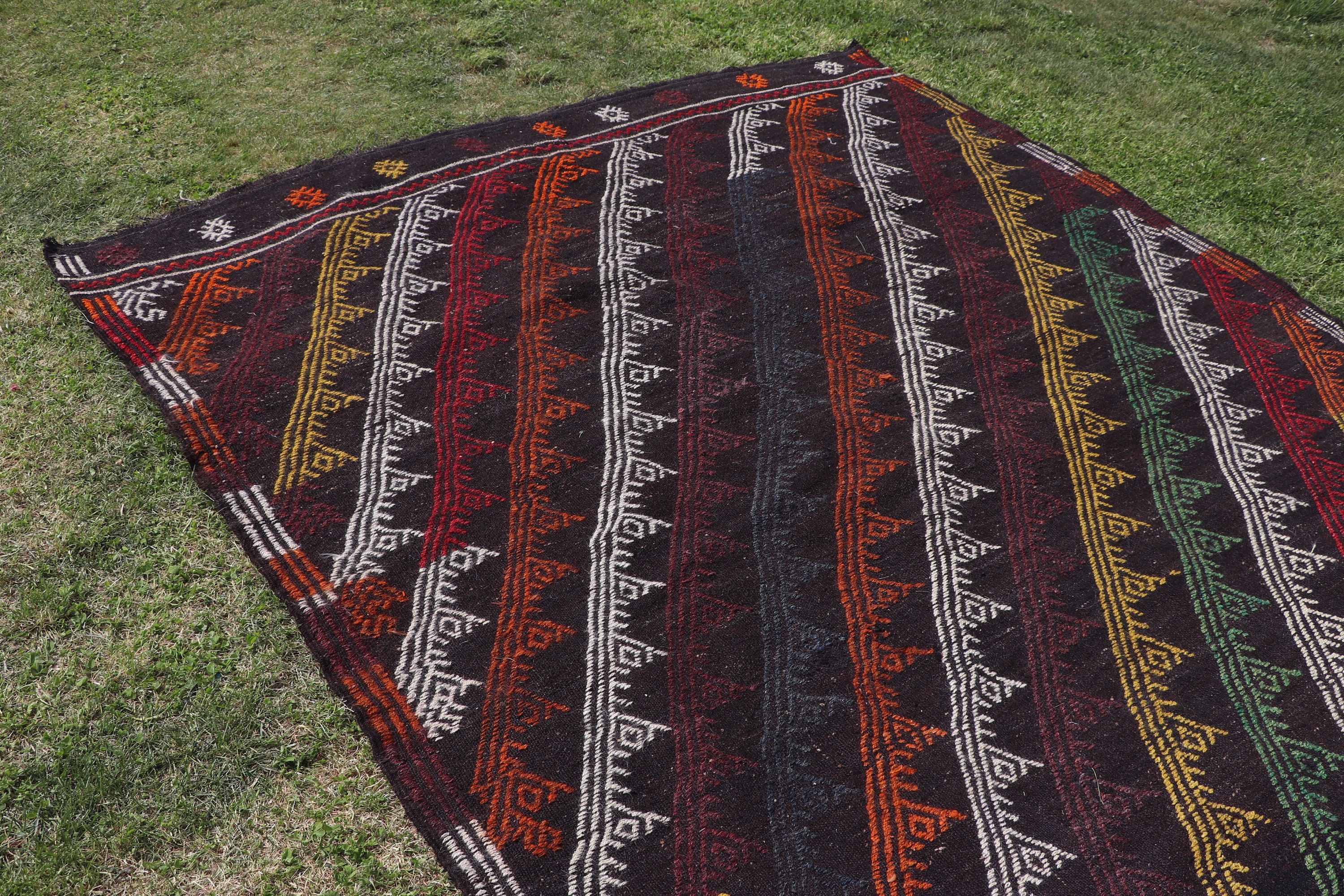 Siyah Oryantal Halılar, Kilim, Vintage Halı, Yemek Odası Halıları, 6,5x9,2 ft Büyük Halı, Yer Halıları, Lüks Halılar, Oturma Odası Halıları, Türk Halıları