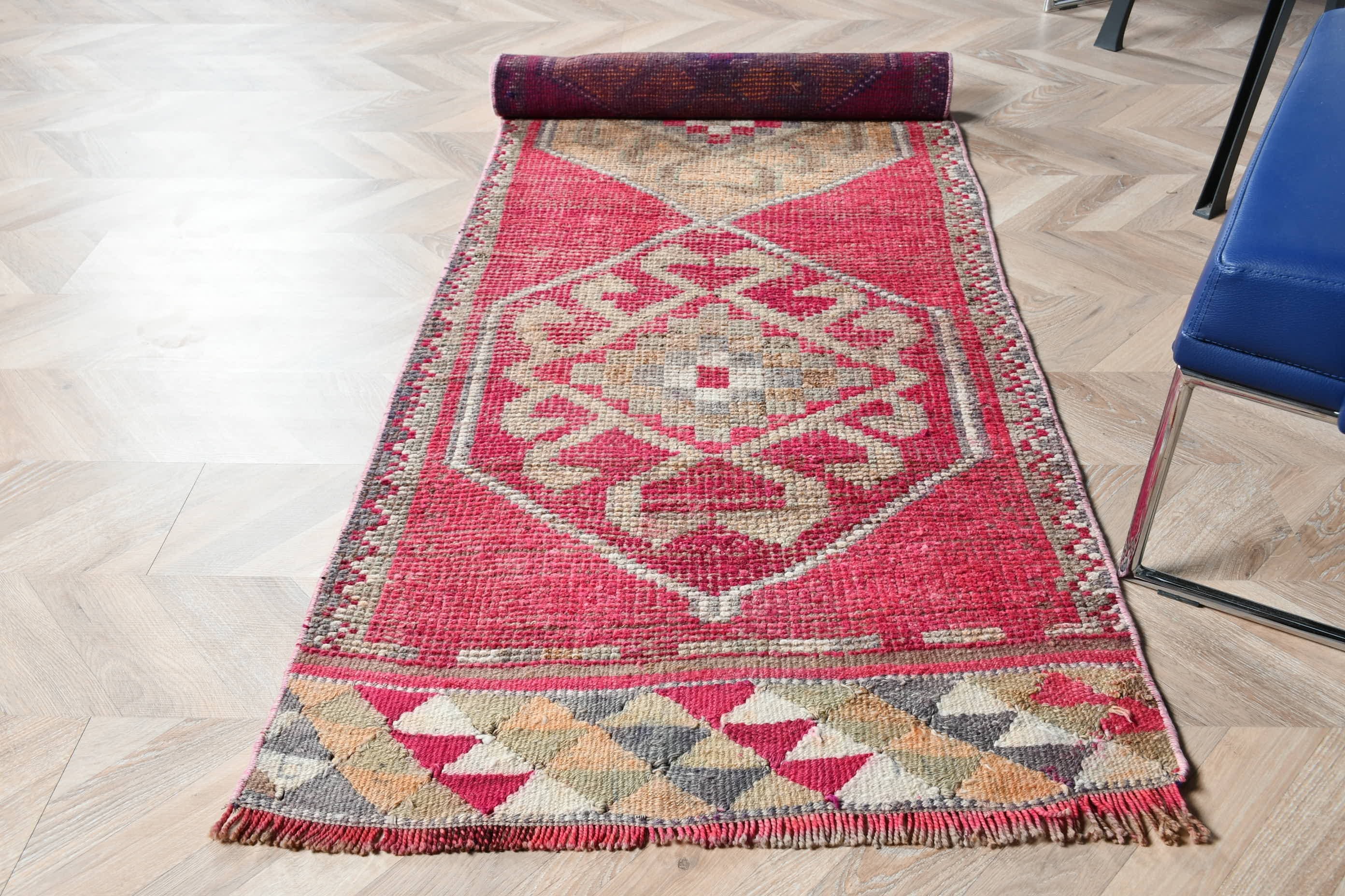 Mutfak Halısı, Türk Halısı, Oryantal Halı, Vintage Halılar, Yün Halı, Koridor Halısı, Pembe 2.6x9.4 ft Runner Halıları, Merdiven Halıları