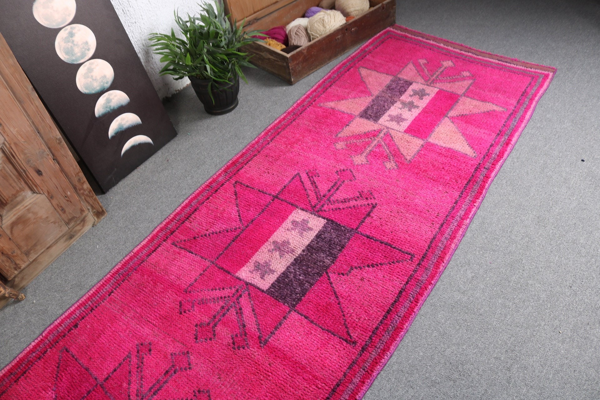 3x11.8 ft Runner Rug, Turkish Rugs, Pink Home Decor Rugs, Kitchen Rugs, Vintage Rug, Rugs for Stair, Vintage Runner Rugs