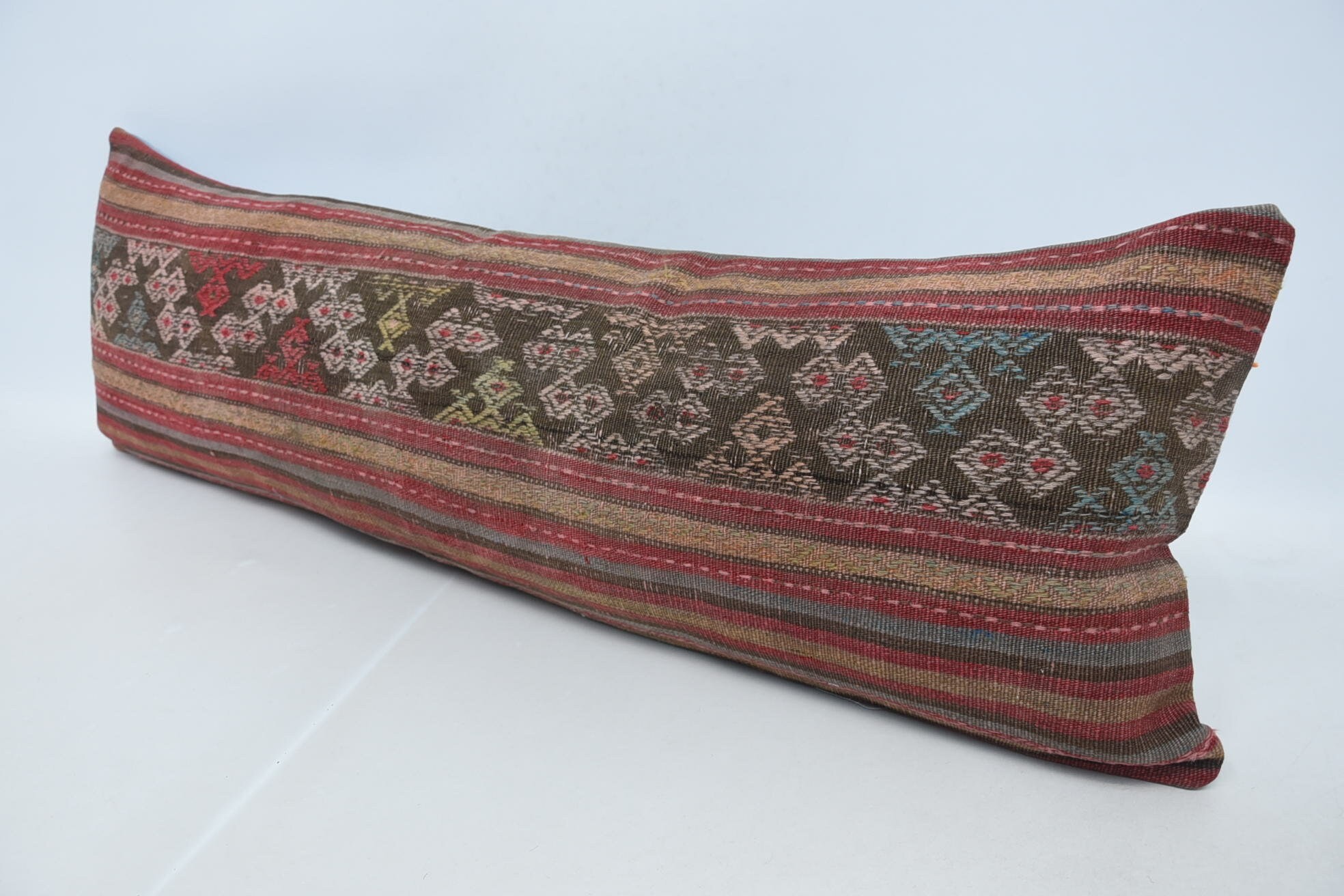 Traditional Cushion Case, Kilim Cushion Sham, Vintage Kilim Throw Pillow, Vintage Pillow, 16"x48" Red Pillow, Patio Pillow Cover