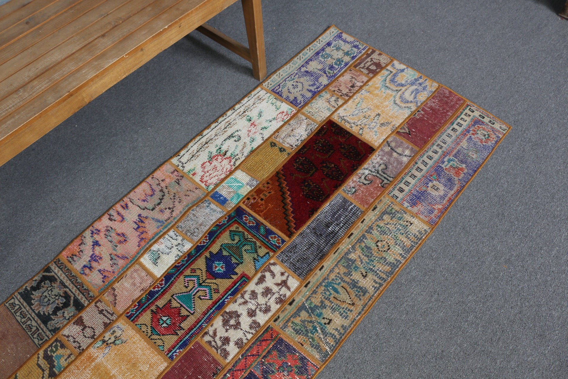 Koridor Halıları, Mavi Oryantal Halılar, Oushak Halı, Havalı Halı, Türk Halısı, Vintage Halı, 2,6x6,8 ft Koşucu Halısı, Merdiven Halısı, Koridor Halısı