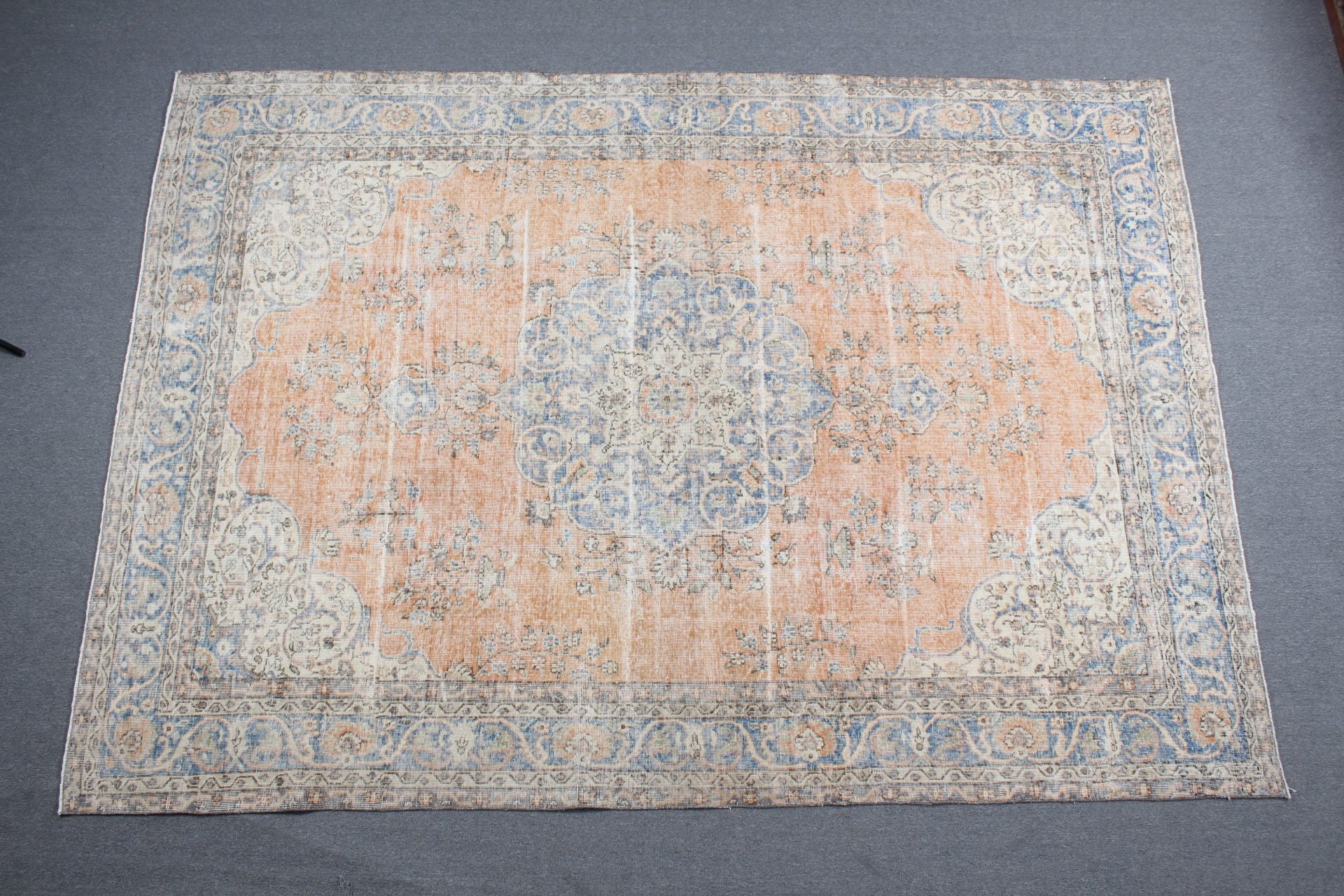 Orange Anatolian Rugs, Oushak Rugs, Art Rugs, 7.6x10.5 ft Oversize Rug, Dining Room Rug, Saloon Rug, Wool Rugs, Vintage Rugs, Turkish Rugs