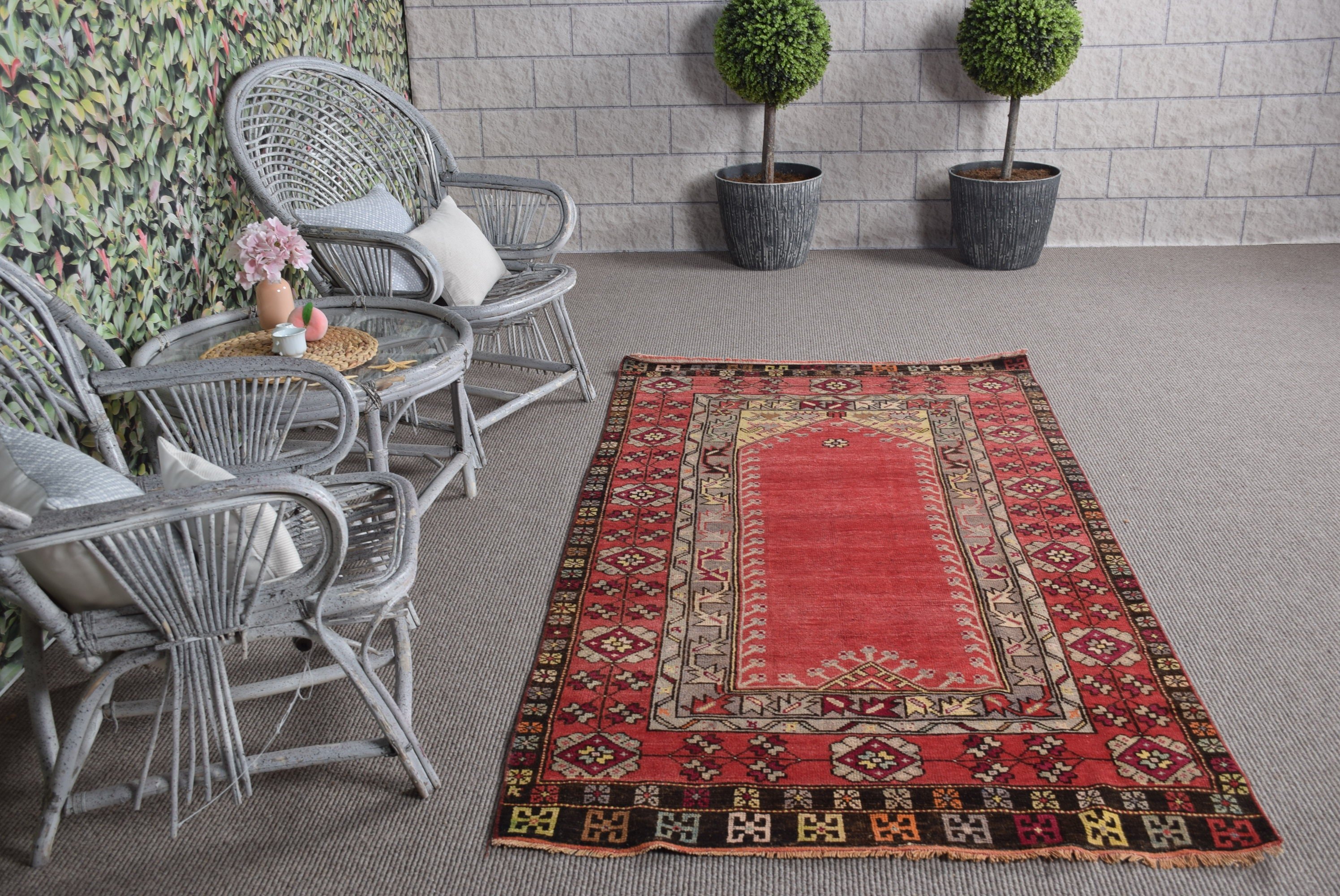 Nomadic Rug, Indoor Rugs, Floor Rug, Turkish Rugs, Dining Room Rugs, Vintage Rug, 3.8x7.2 ft Area Rug, Red Home Decor Rugs
