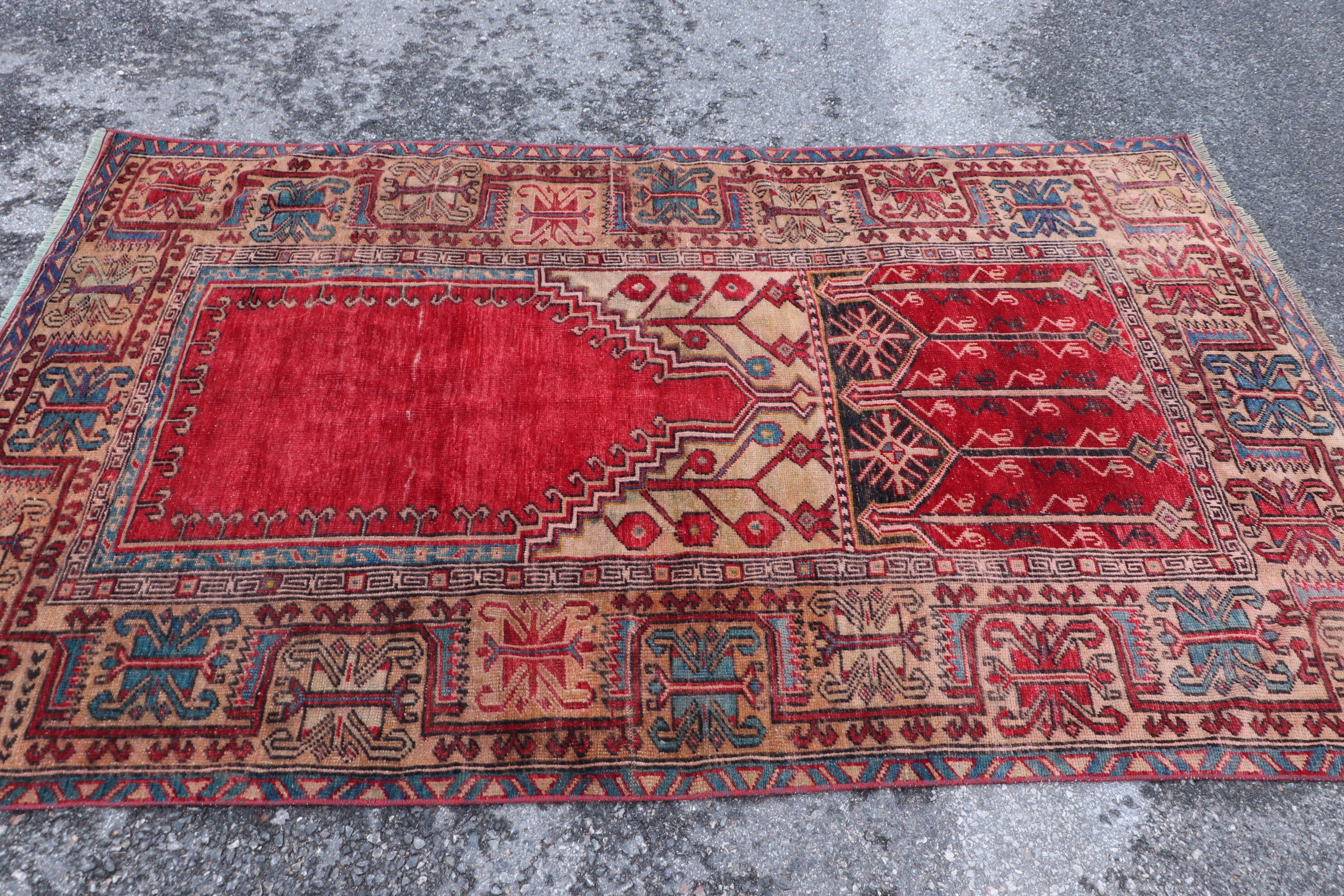 Kitchen Rug, Red Anatolian Rug, Cute Rug, Bedroom Rug, 4.3x7.3 ft Area Rug, Turkish Rug, Living Room Rug, Home Decor Rugs, Vintage Rug