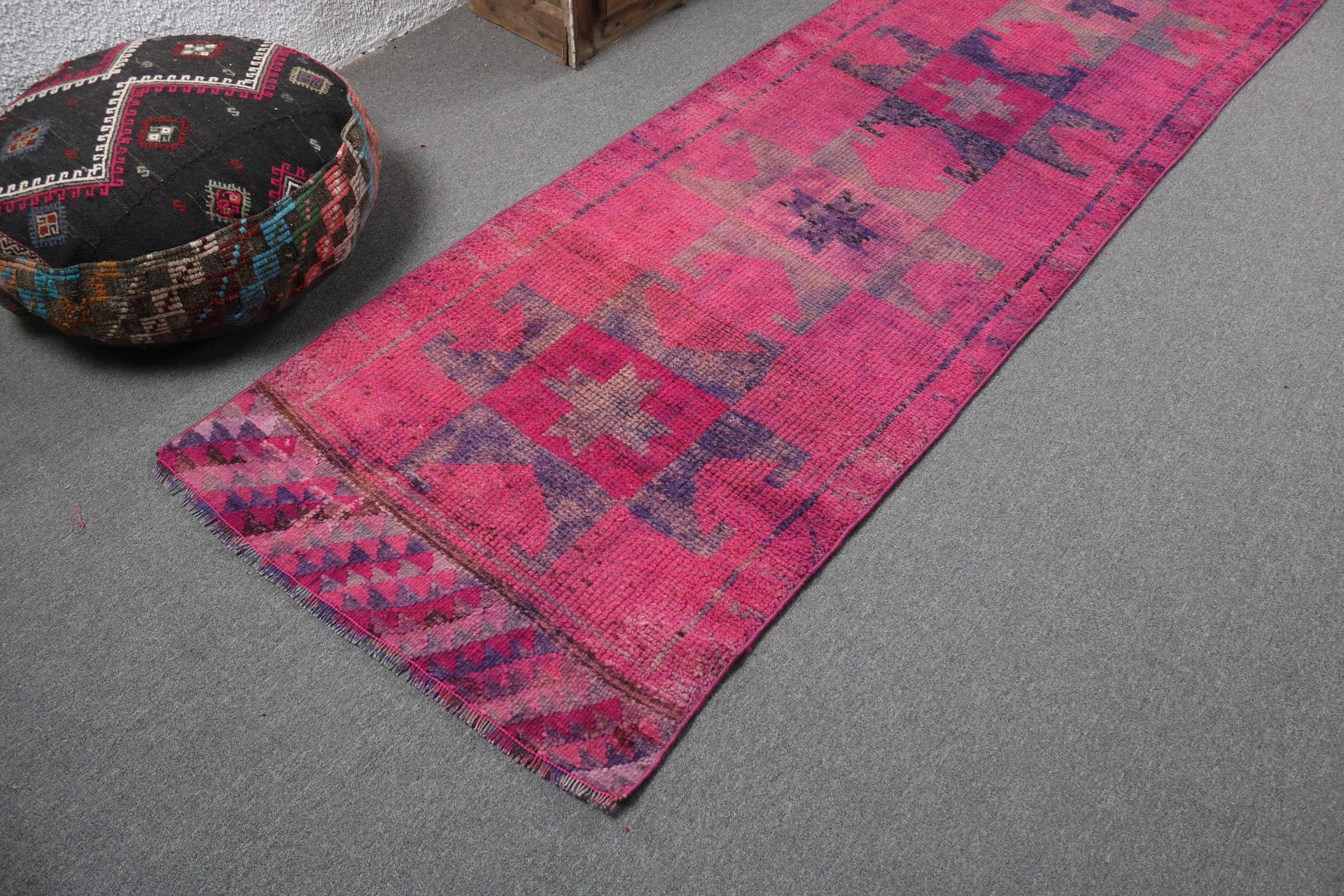 Wool Rug, Beni Ourain Runner Rug, Aztec Rug, Turkish Rugs, Pink Floor Rug, 2.9x11.2 ft Runner Rug, Geometric Rug, Vintage Rug, Hallway Rugs