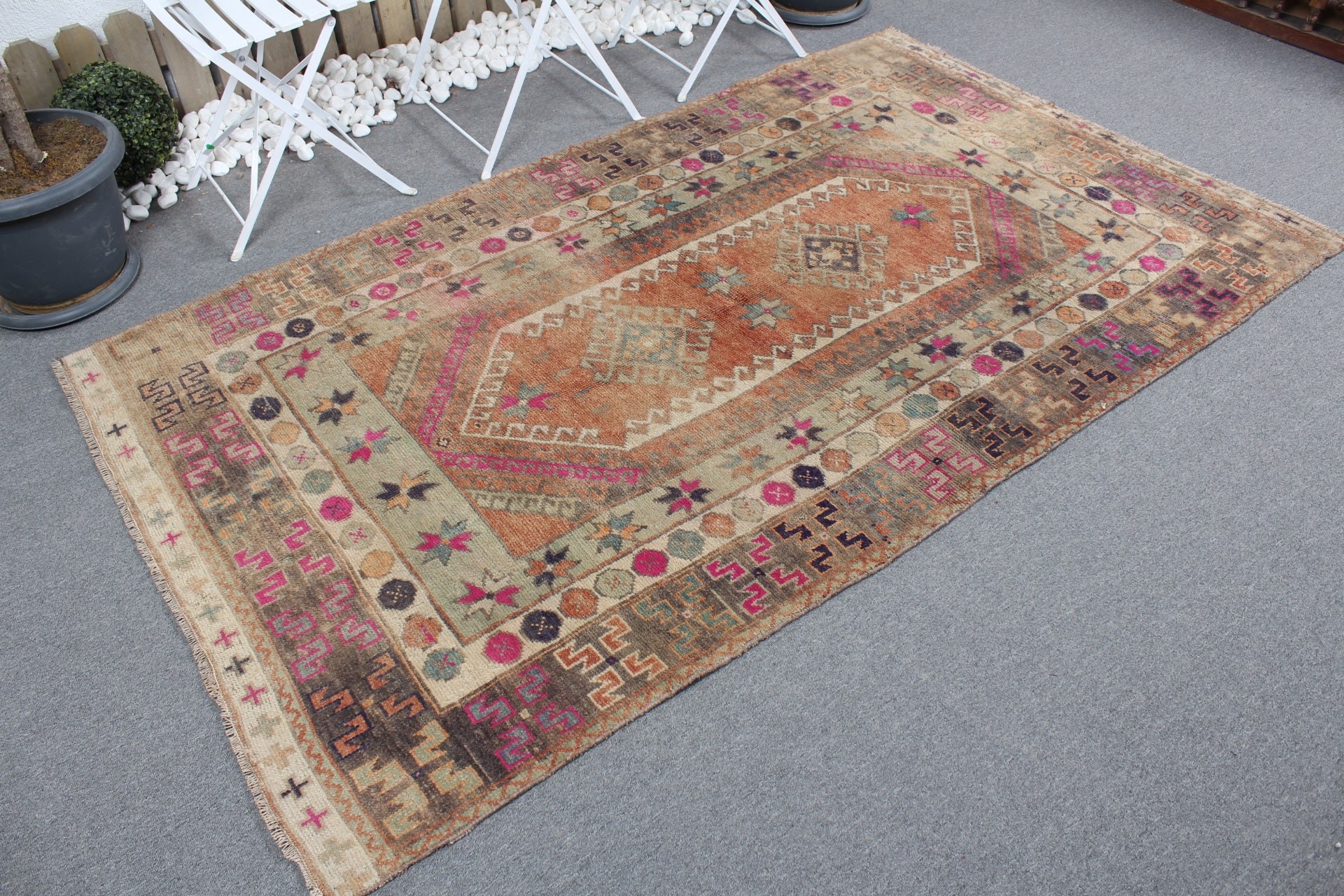 Floor Rug, 4.3x7.7 ft Area Rug, Turkish Rug, Vintage Decor Rug, Oushak Rug, Vintage Rugs, Bedroom Rug, Rainbow Wool Rug, Rugs for Indoor