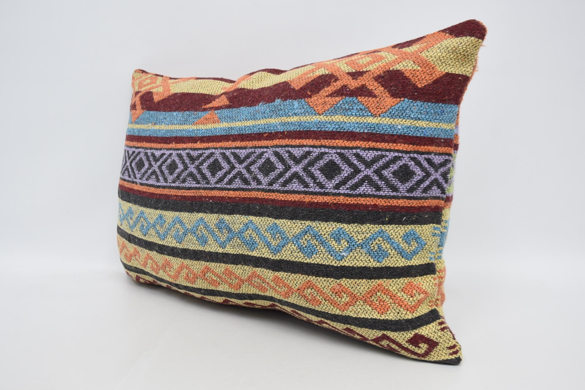 16"x24" Yellow Pillow Sham, Farmhouse Cushion Case, Handmade Kilim Cushion, Cotton Pillow, Vintage Kilim Pillow, Kilim Pillow