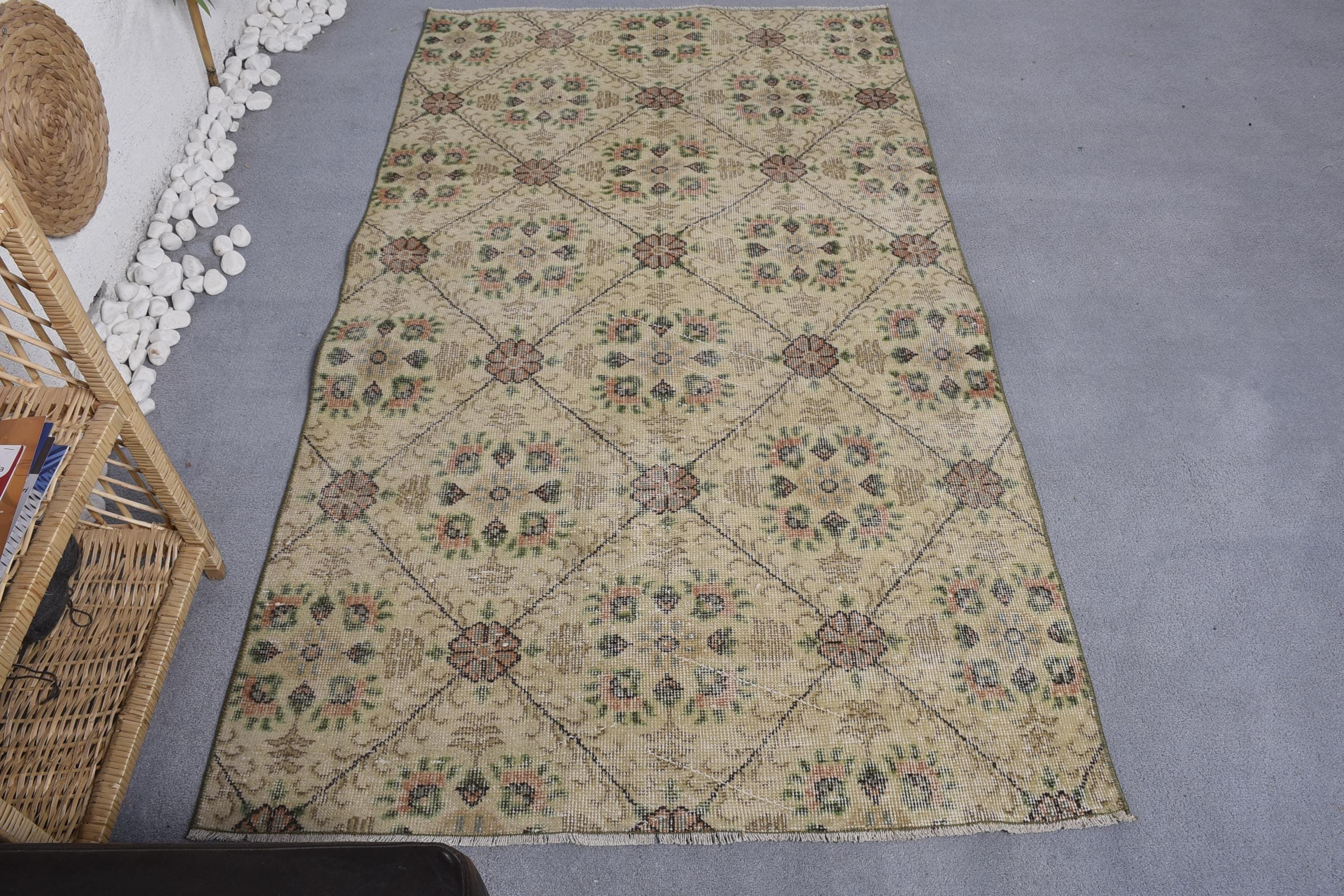 3.8x6.6 ft Area Rugs, Nursery Rugs, Home Decor Rug, Turkish Rugs, Living Room Rugs, Beige Wool Rugs, Office Rug, Vintage Rugs, Luxury Rug