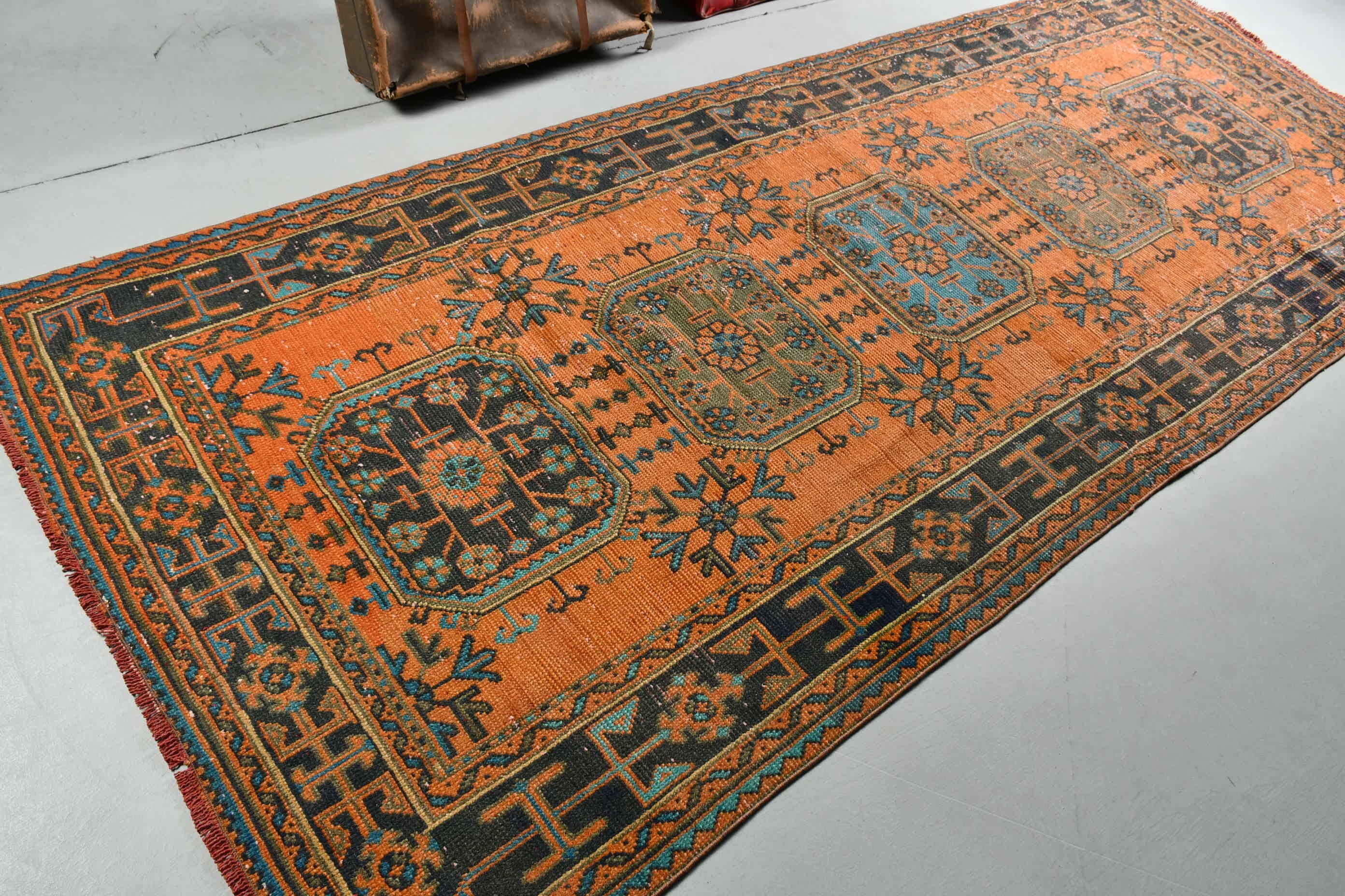 Orange Oriental Rug, Cool Rug, Turkish Rug, Bedroom Rug, Rugs for Bedroom, Pale Rug, Living Room Rug, Vintage Rugs, 4.5x10.7 ft Large Rug