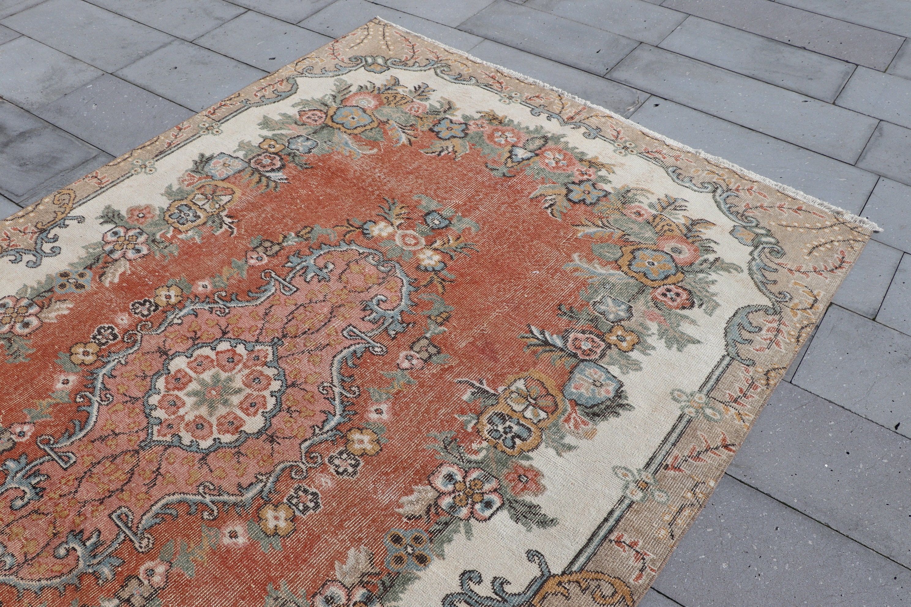 Kırmızı Yatak Odası Halısı, Yatak Odası Halıları, Vintage Halı, Antika Halı, Eskitilmiş Halı, Türk Halıları, Ev Dekor Halısı, Salon Halıları, 6.2x9.6 ft Büyük Halı