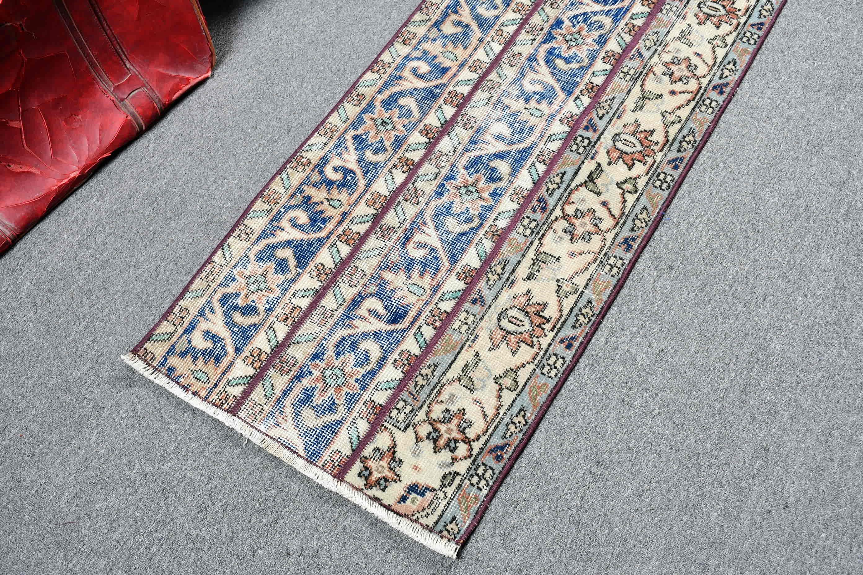Rugs for Entry, Blue Bedroom Rug, Cute Bath Mat Rugs, 1.8x5 ft Small Rug, Vintage Rug, Antique Rug, Kitchen Rugs, Entry Rug, Turkish Rug